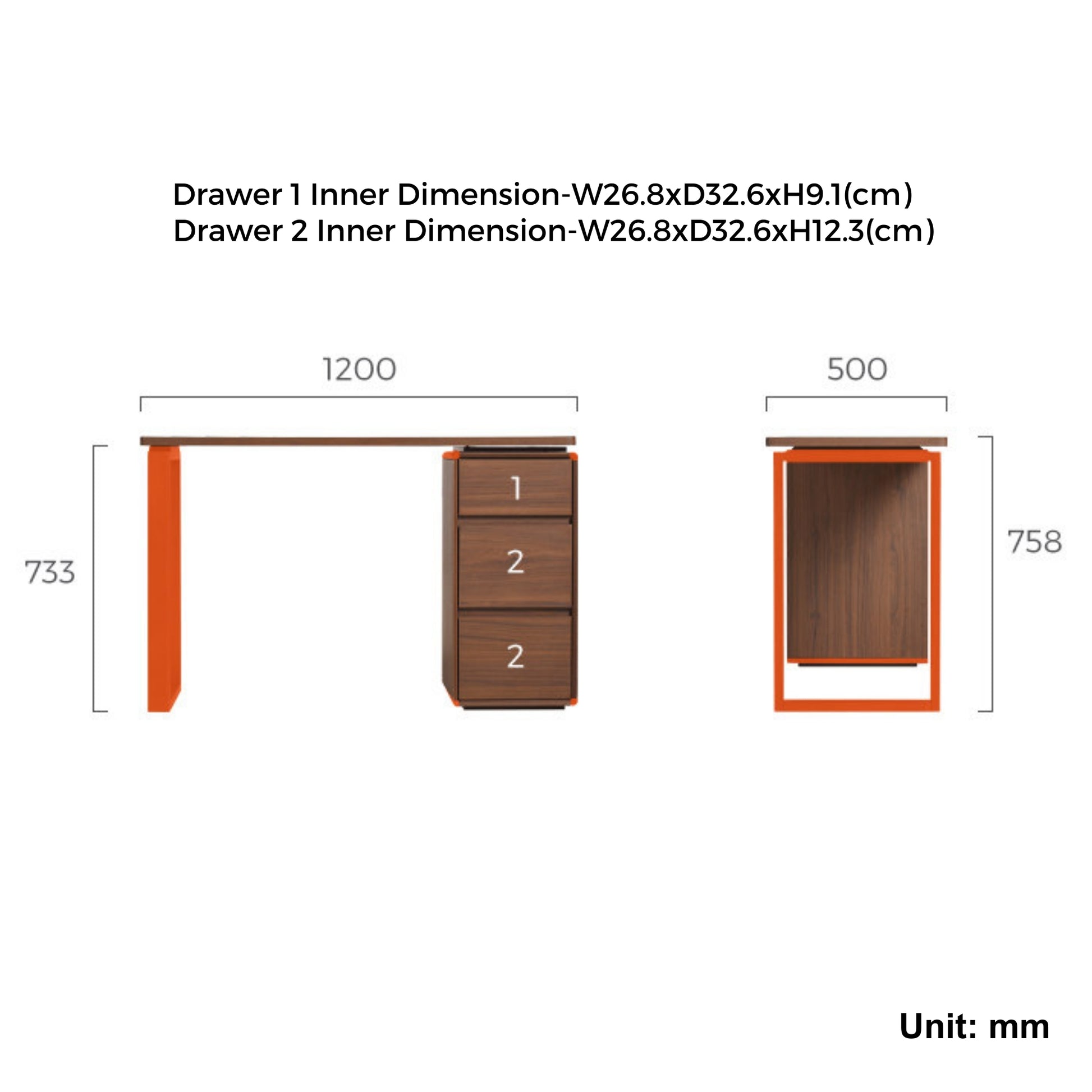 Linspire Ursula Office Desk with Drawers, W120cm