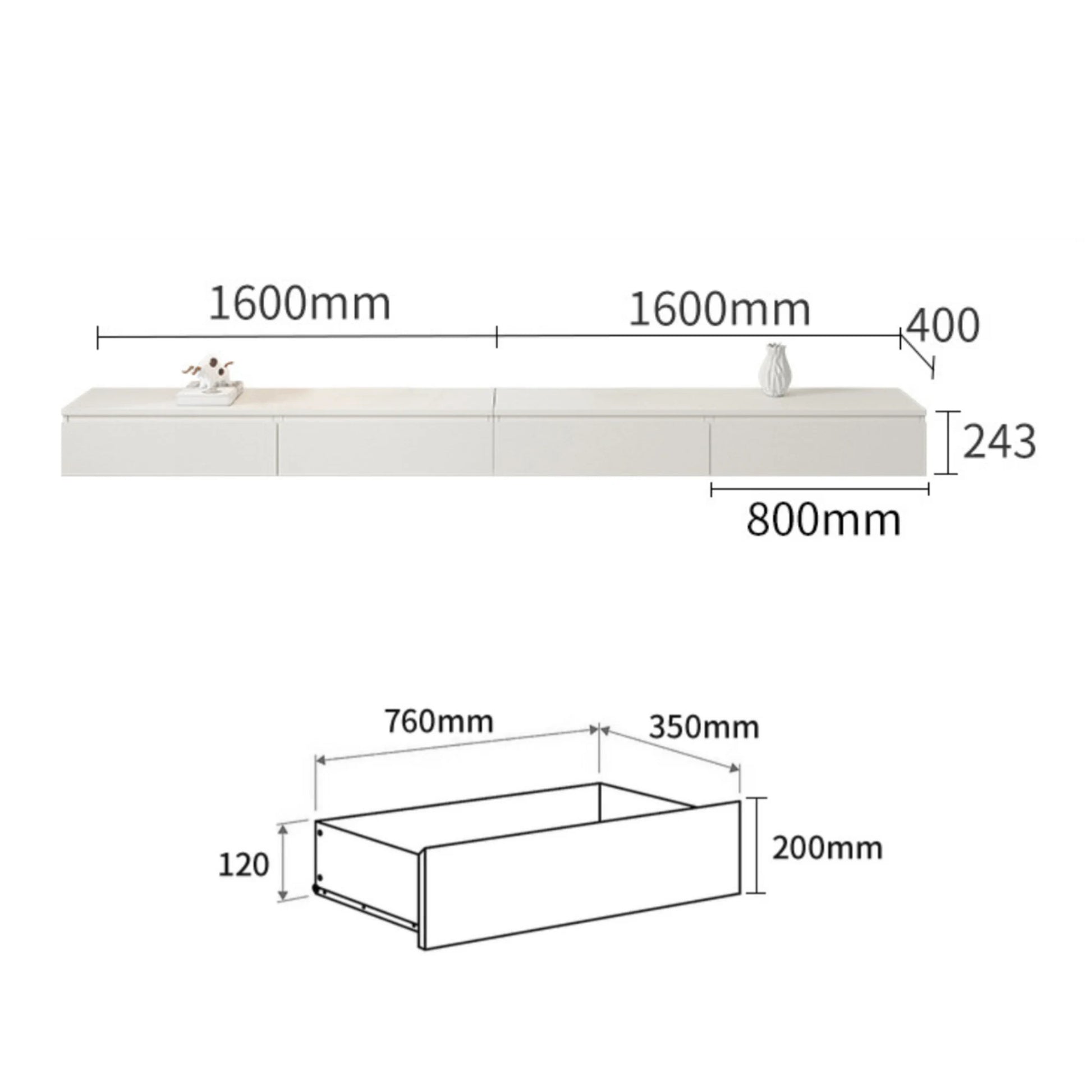 Loft Japandi Floating Entertainment Unit, 320cm, White