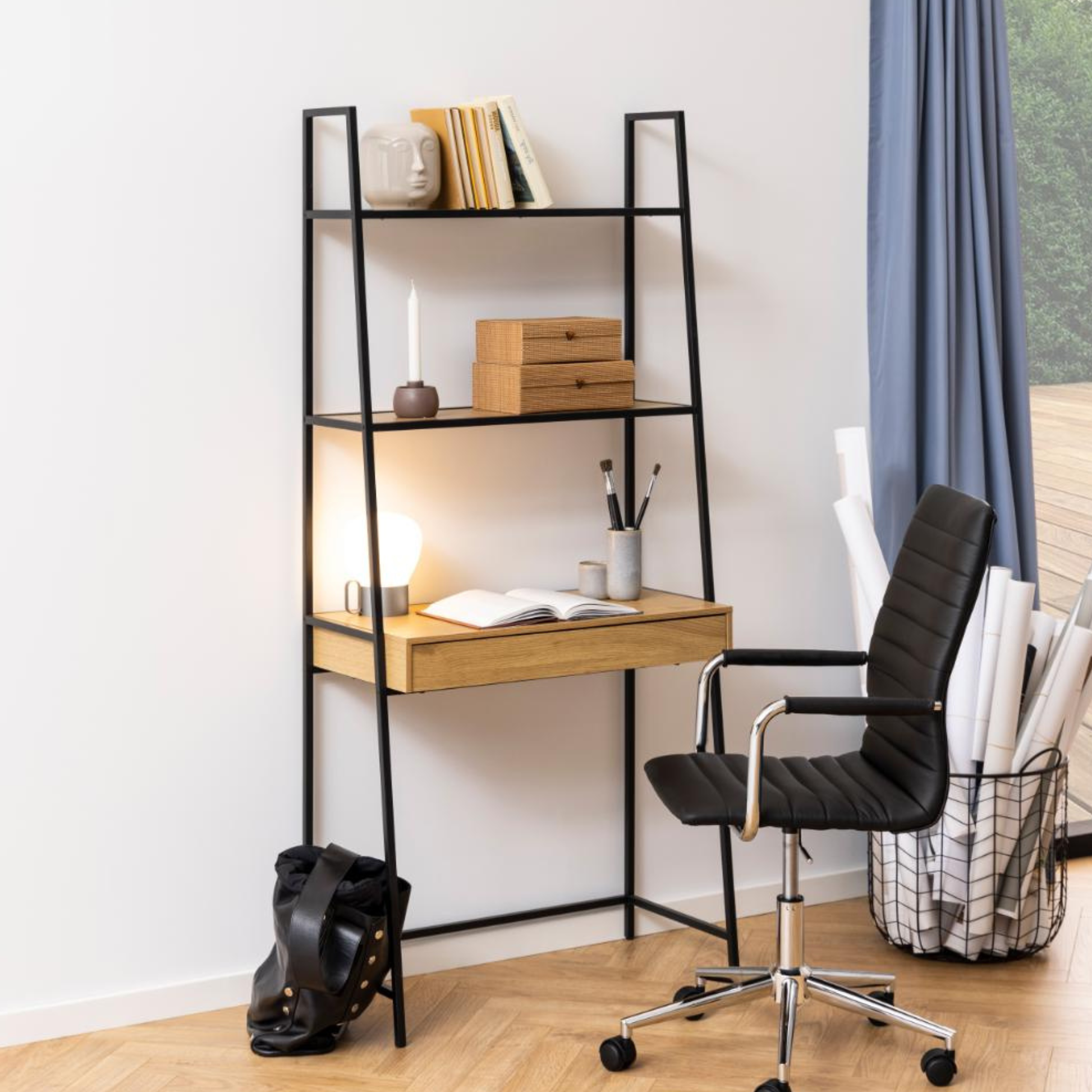 Hjem Design Sevron Bookcase with Drawer