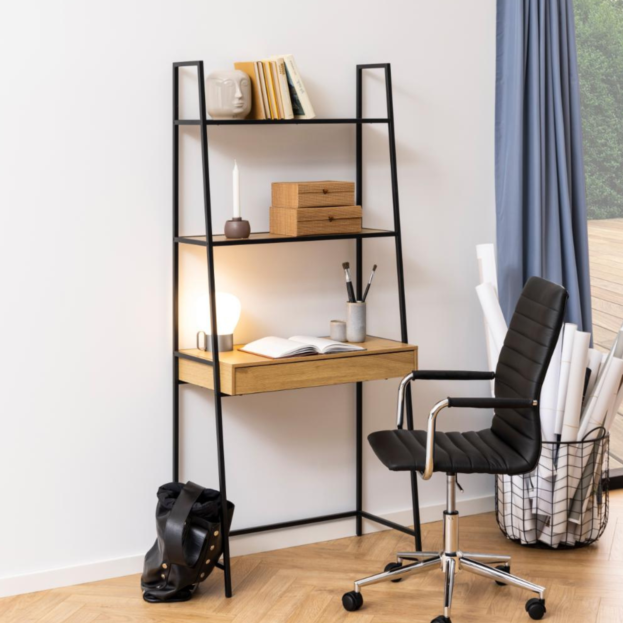 Hjem Design Sevron Bookcase with Drawer