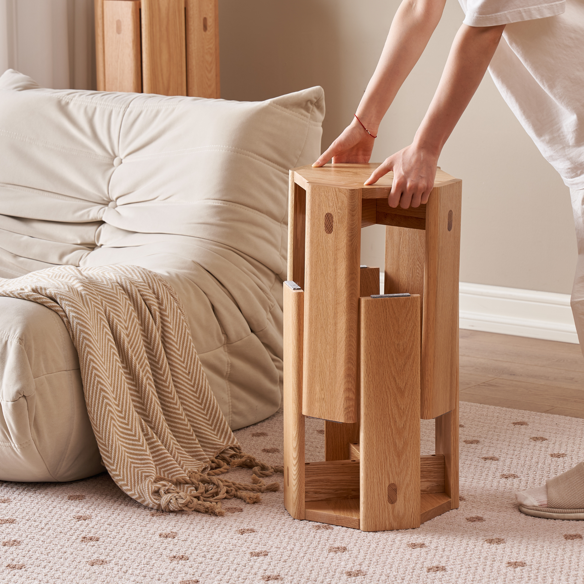 Solidwood Hemura 2-in-1 Stools, Oak