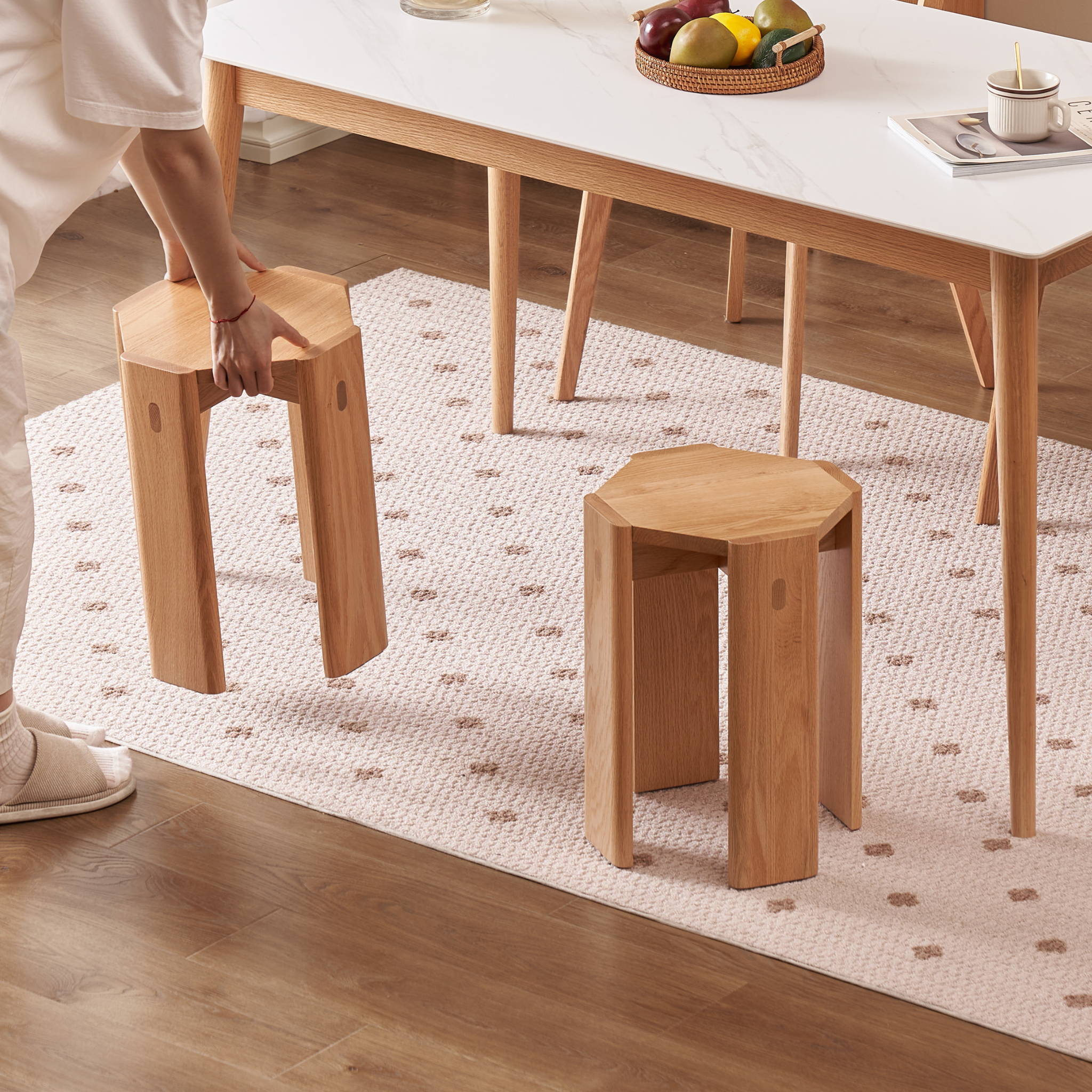 Solidwood Hemura 2-in-1 Stools, Oak