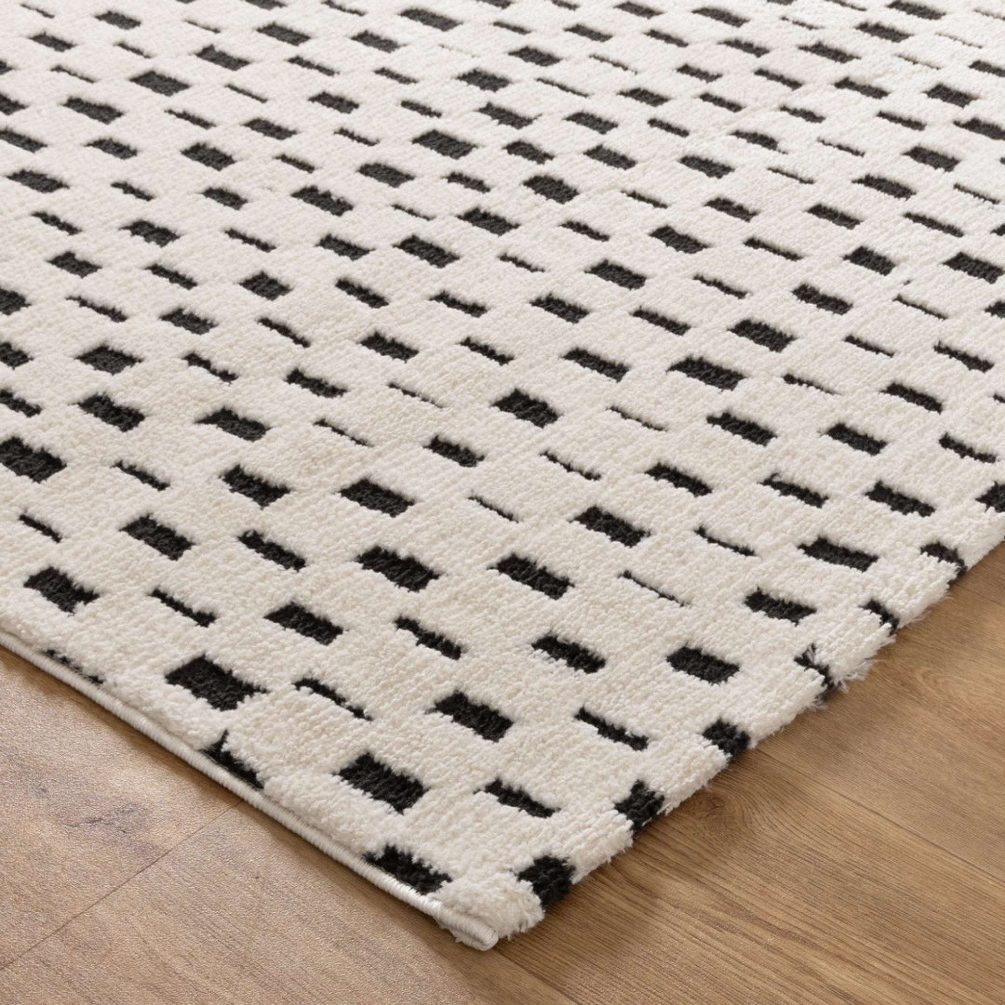DreamWeaver Lila Monochrome Squares Rug, Black & Cream