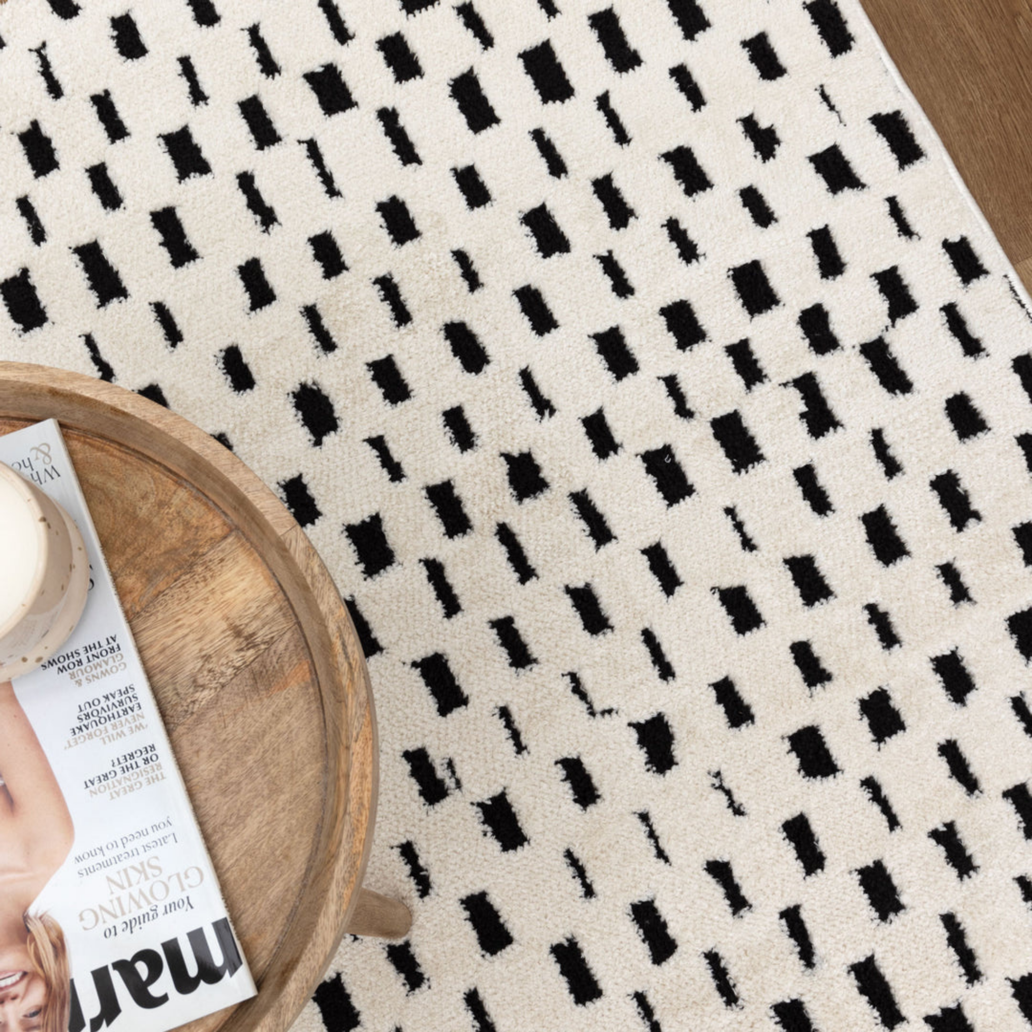 DreamWeaver Lila Monochrome Squares Rug, Black & Cream