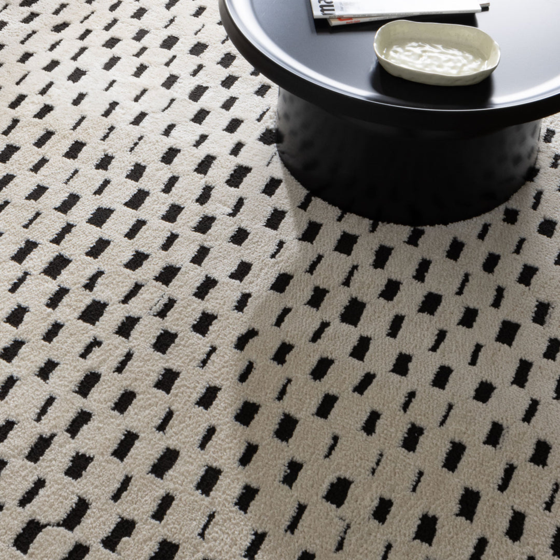 DreamWeaver Lila Monochrome Squares Rug, Black & Cream