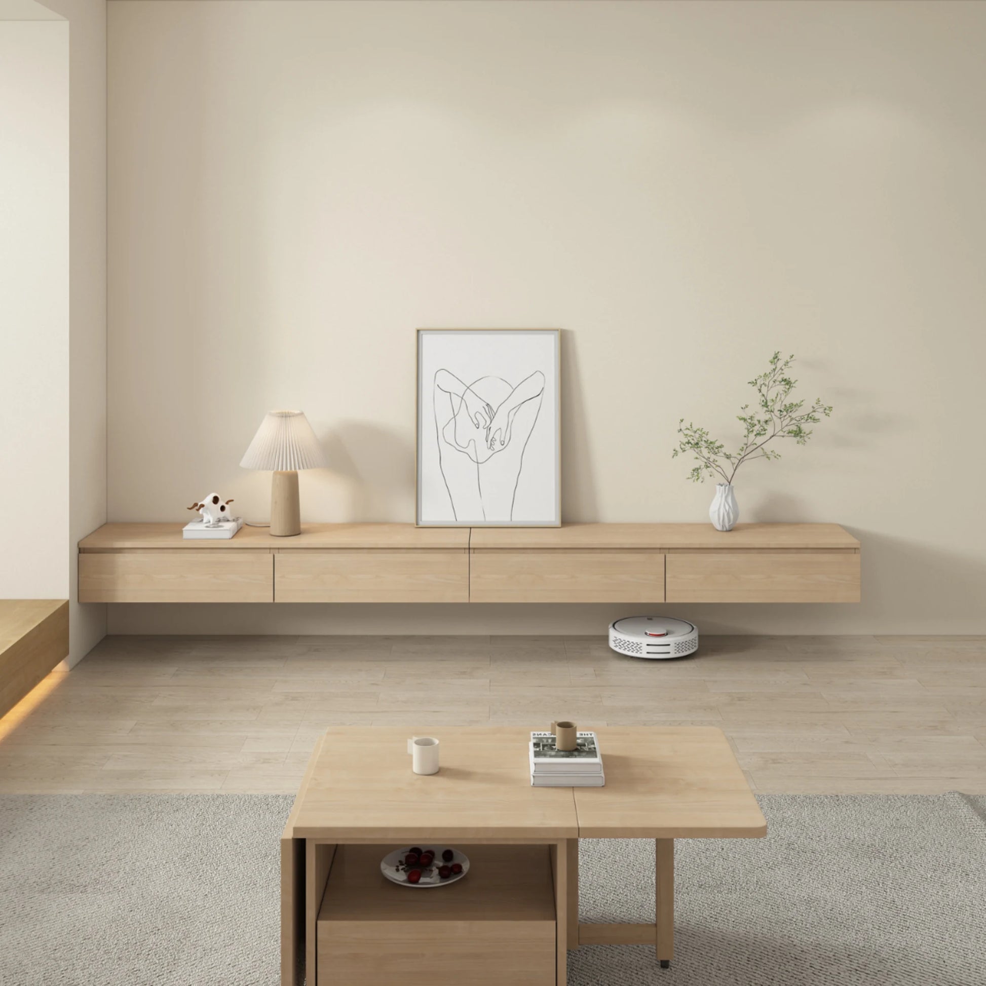 Loft Japandi Floating Entertainment Unit, 240cm, Natural Wood