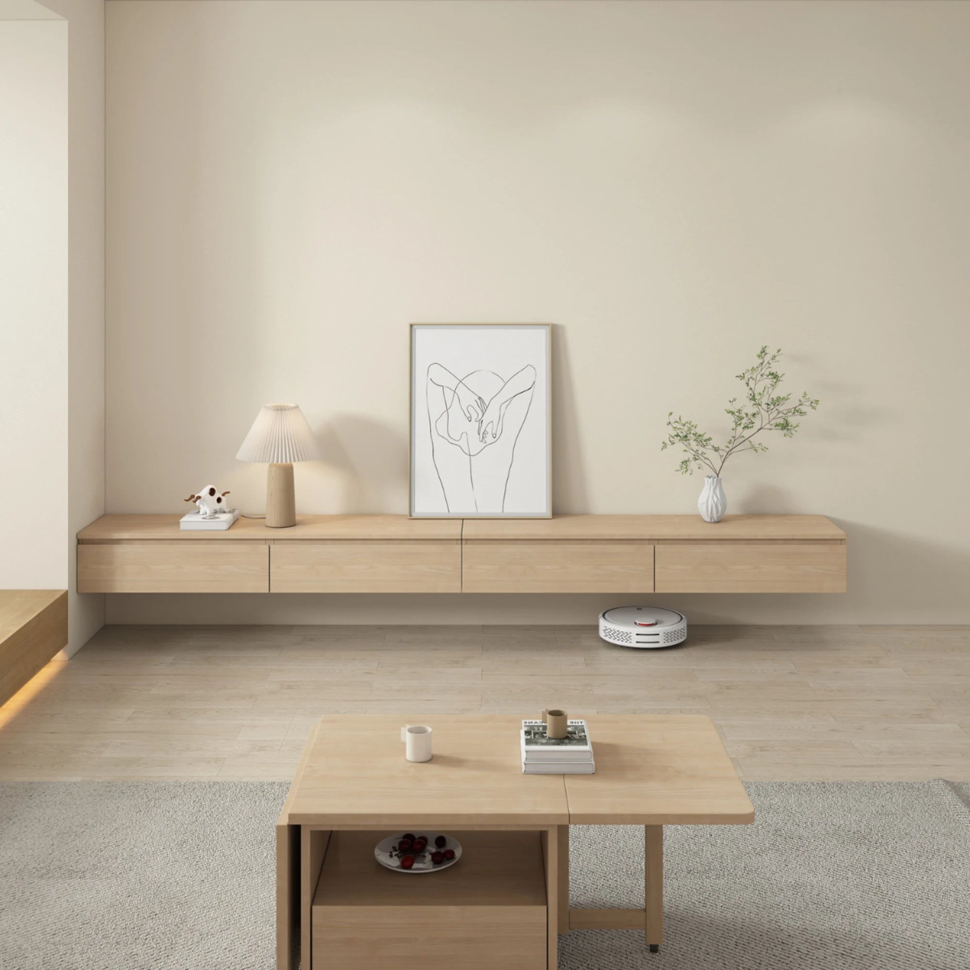 Loft Japandi Floating Entertainment Unit, 240cm, Natural Wood