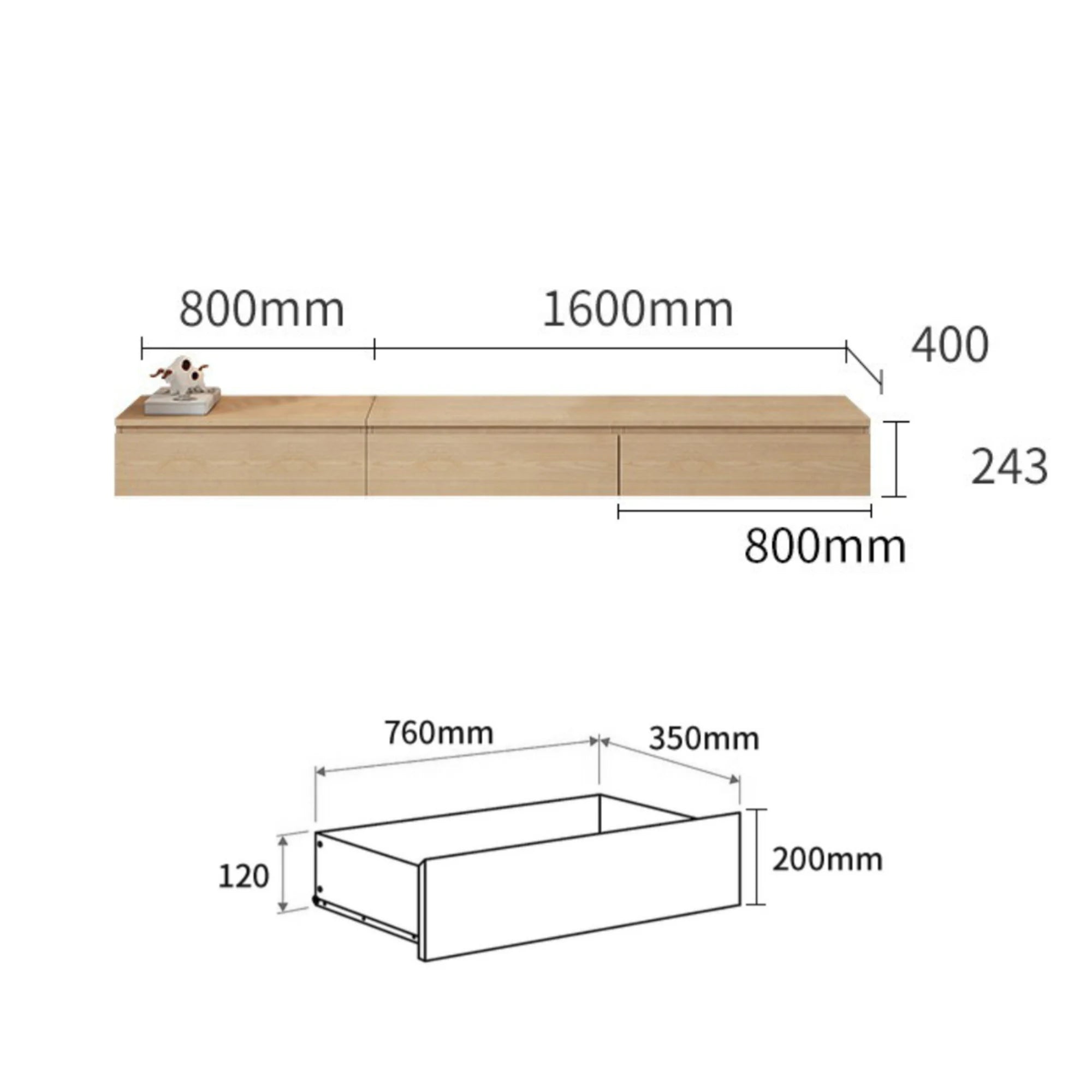 Loft Japandi Floating Entertainment Unit, 240cm, Natural Wood