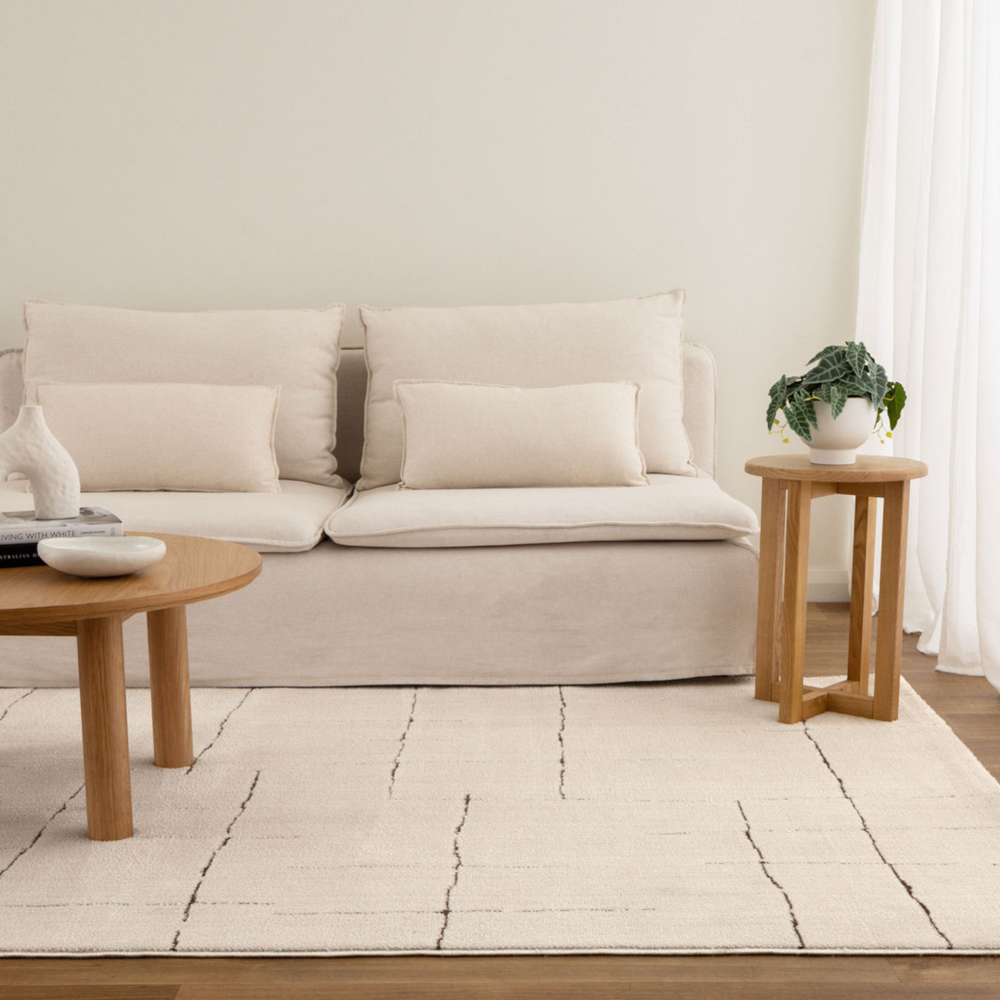 DreamWeaver Lila Abstract Lines Rug, Brown Cream