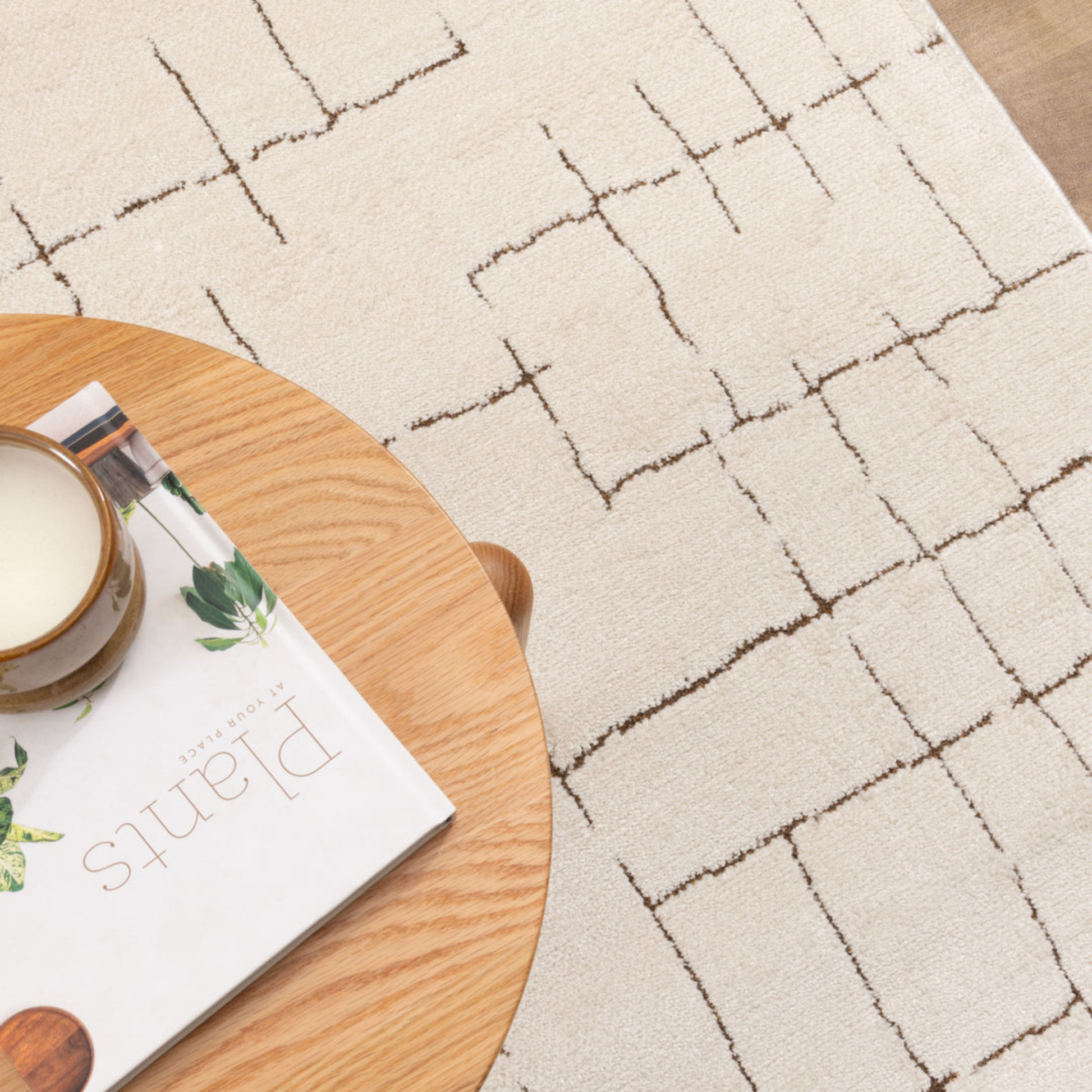 DreamWeaver Lila Abstract Lines Rug, Brown Cream