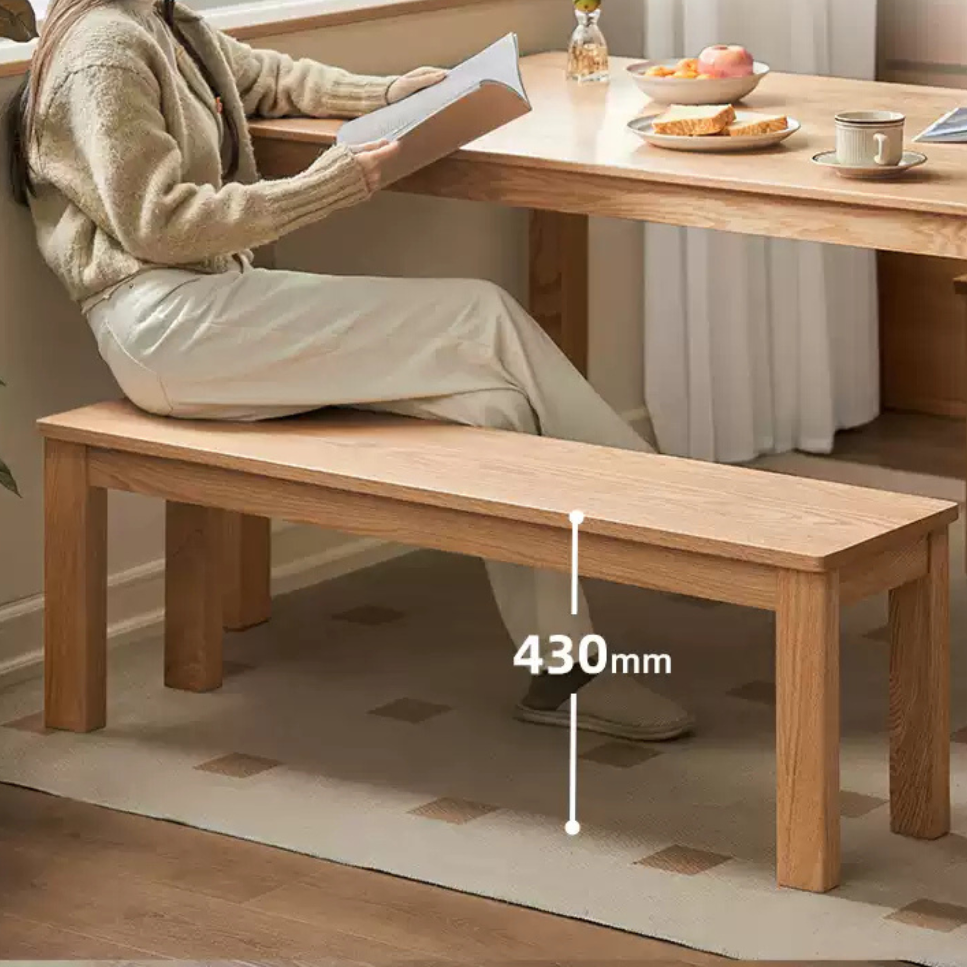 Solidwood Kano Dining Bench, W140cm, Oak