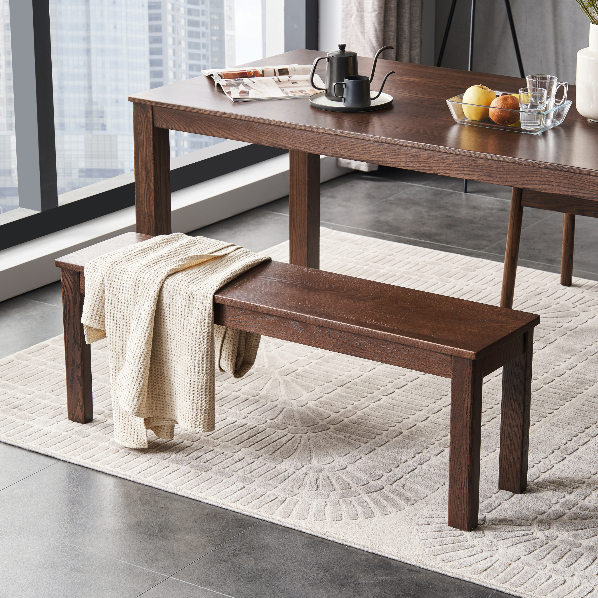 Solidwood Kano Dining Bench, W140cm, Walnut Oak