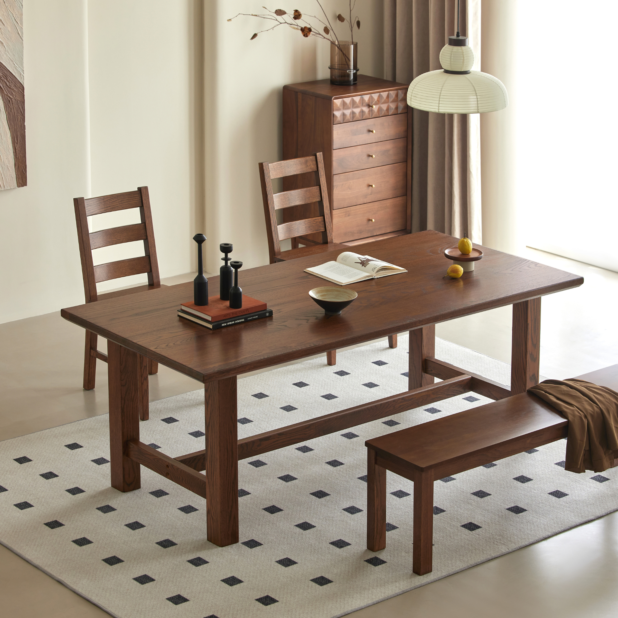 Solidwood Kano Dining Bench, W140cm, Walnut Oak