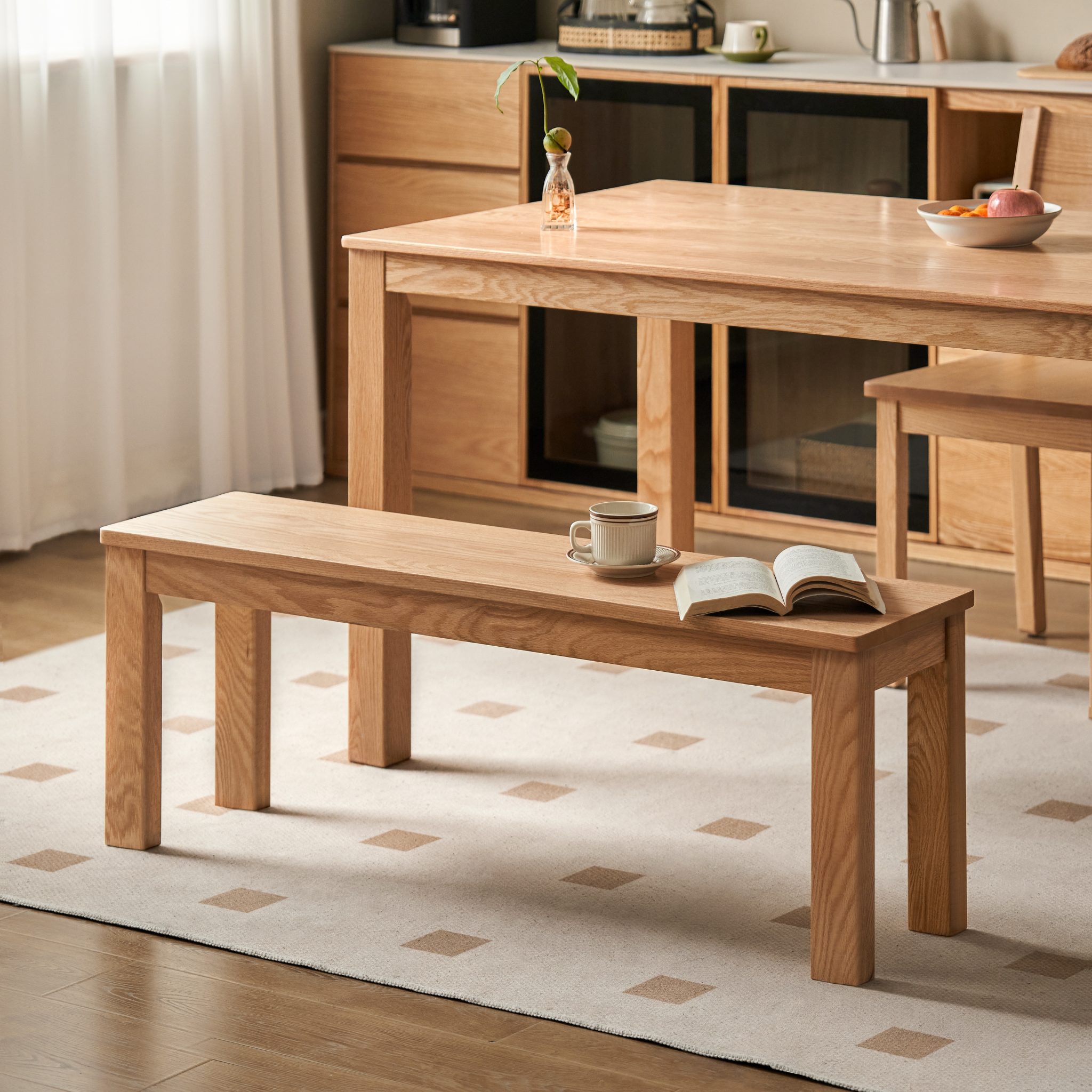 Solidwood Kano Dining Bench, W160cm, Oak