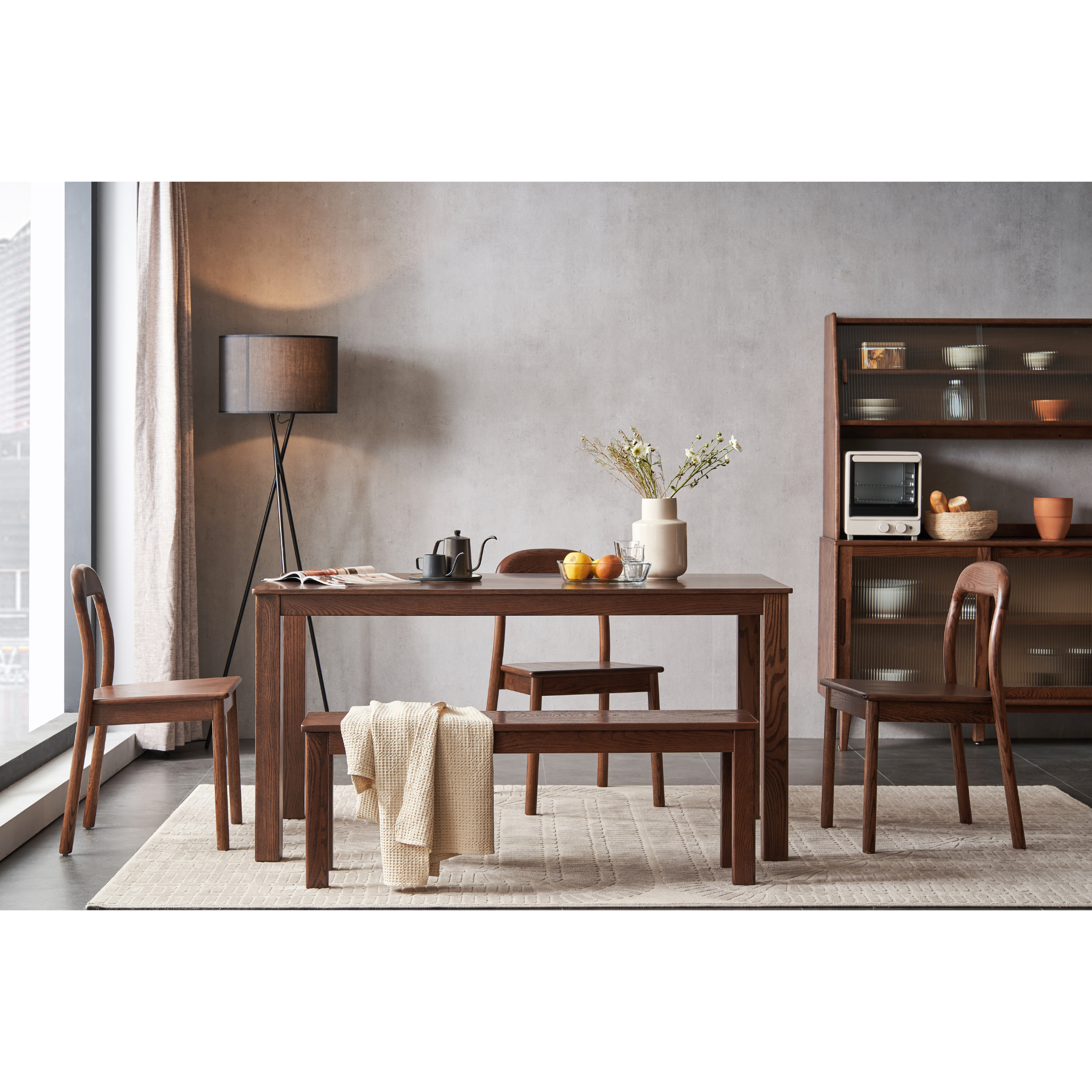 Solidwood Kano Dining Bench, W160cm, Walnut Oak