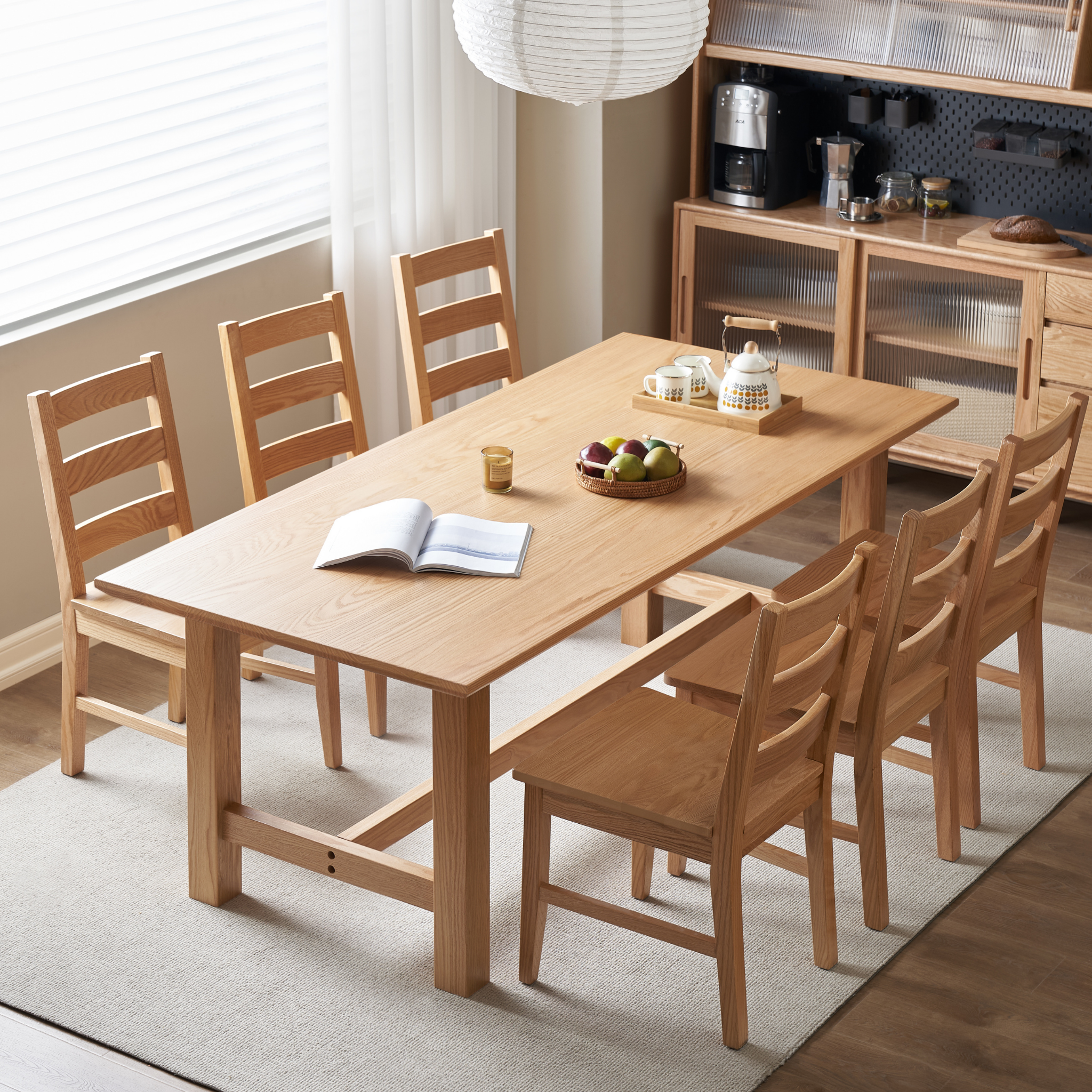 Solidwood Radiant 6-Seater Dining Table, Oak, Natural Wood