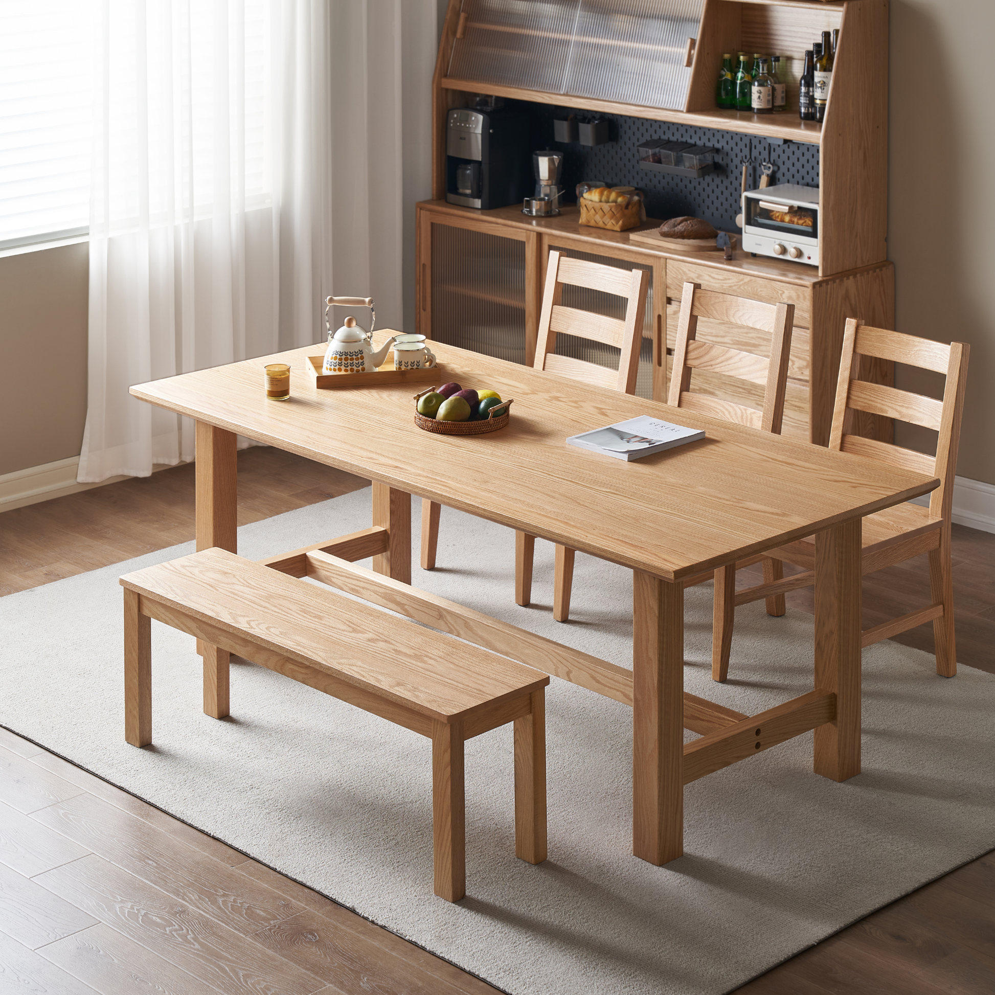 Solidwood Radiant 6-Seater Dining Table, Oak, Natural Wood