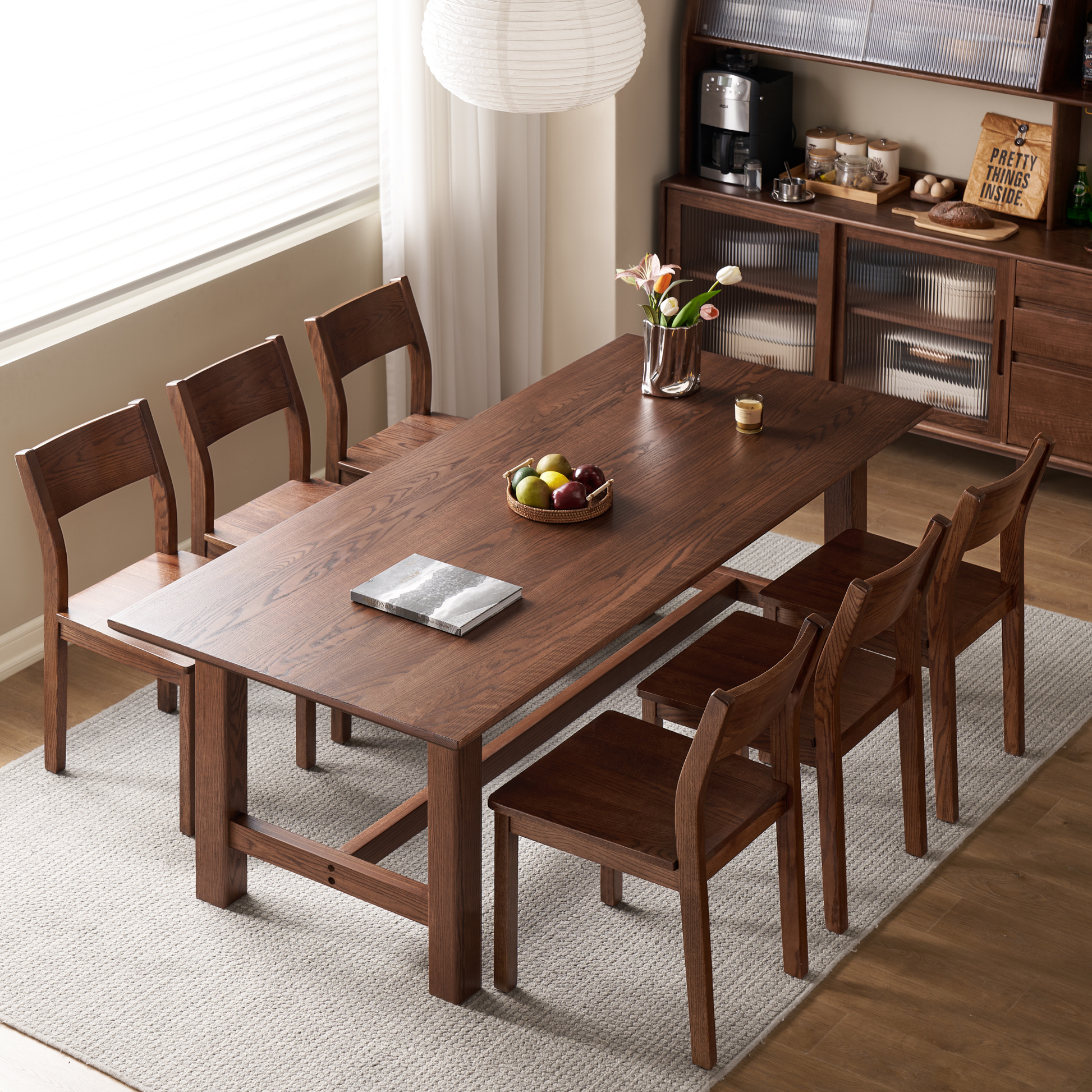 Solidwood Radiant 8-Seater Dining Table, Walnut Oak, Dark Wood