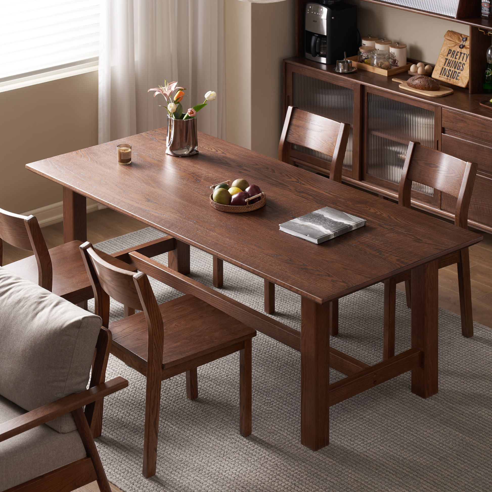Solidwood Radiant 8-Seater Dining Table, Walnut Oak, Dark Wood