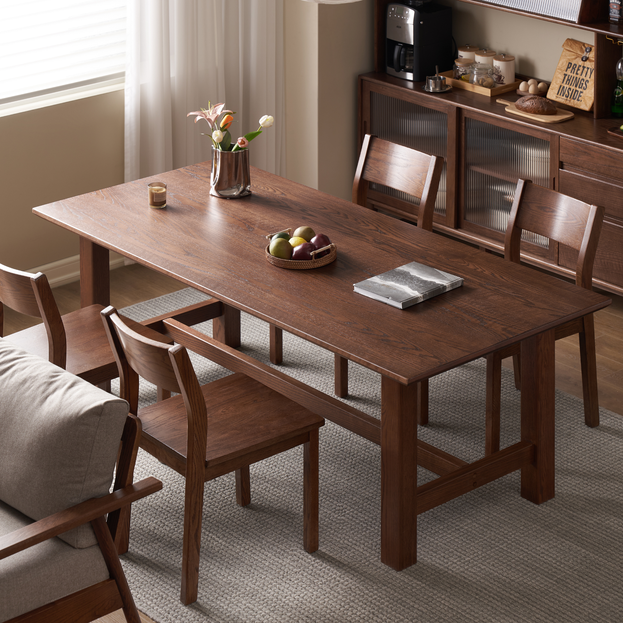 Solidwood Radiant 8-Seater Dining Table, Walnut Oak, Dark Wood