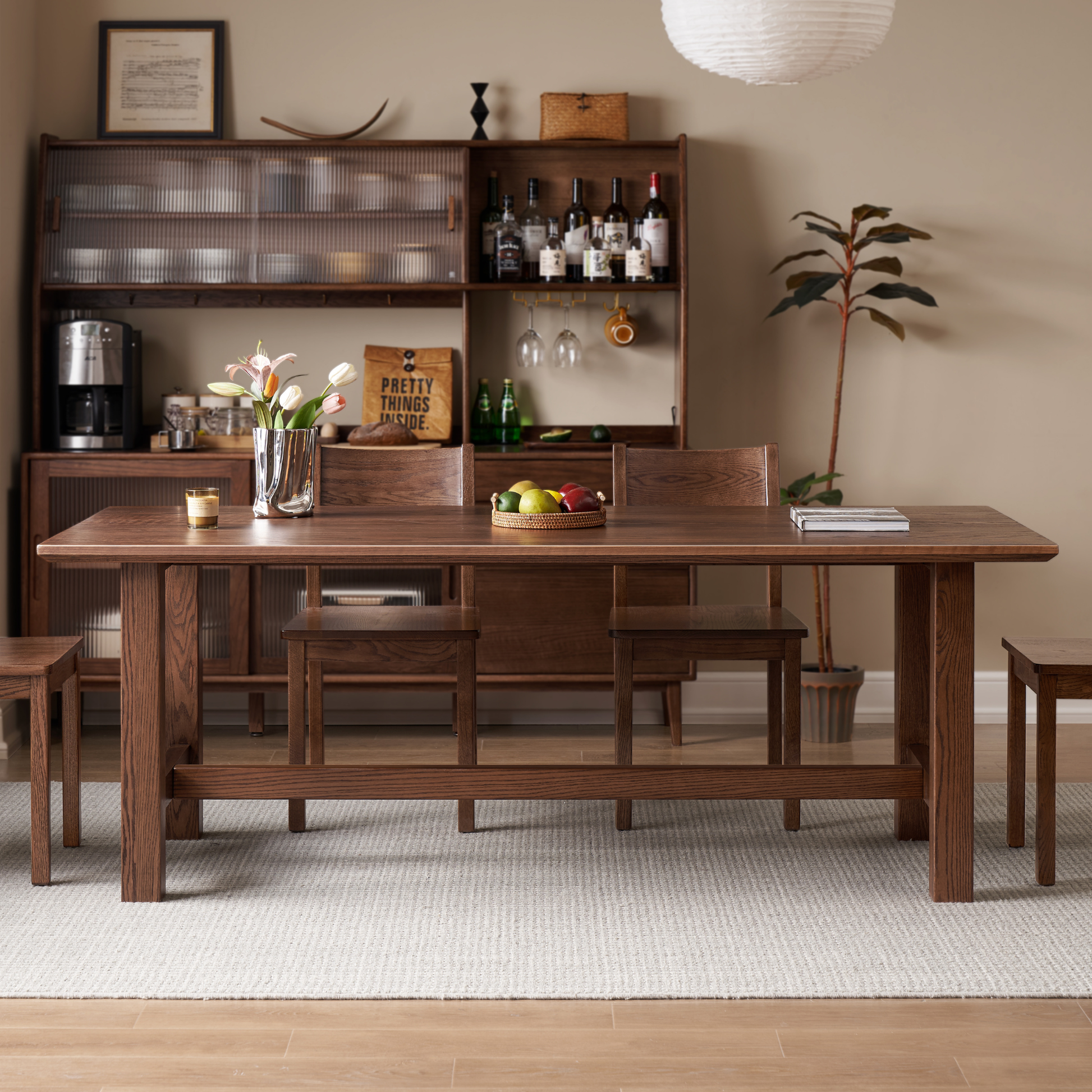 Solidwood Radiant 8-Seater Dining Table, Walnut Oak, Dark Wood