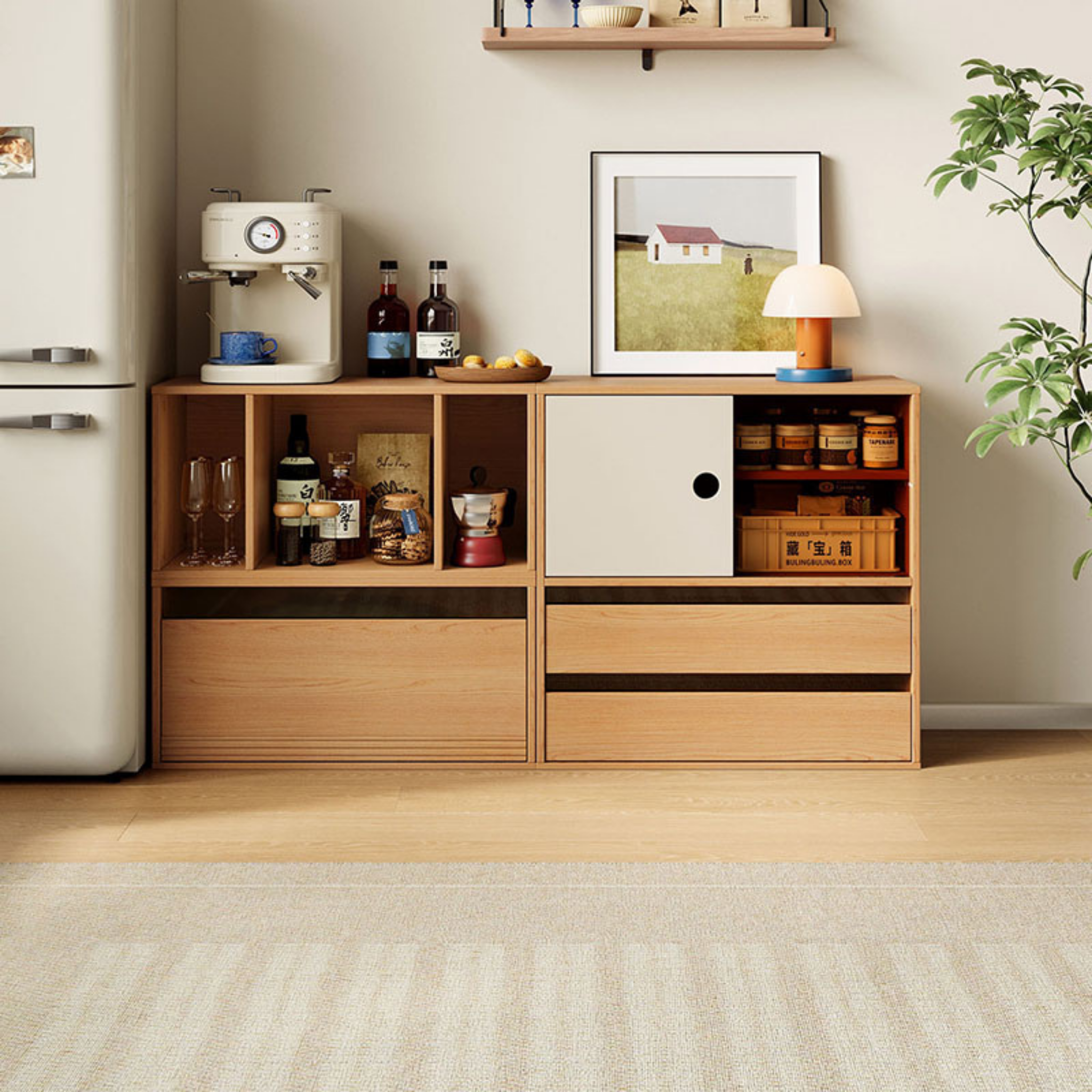 Linspire Forma Set of 3 Modular Display Cabinet, Natural Wood