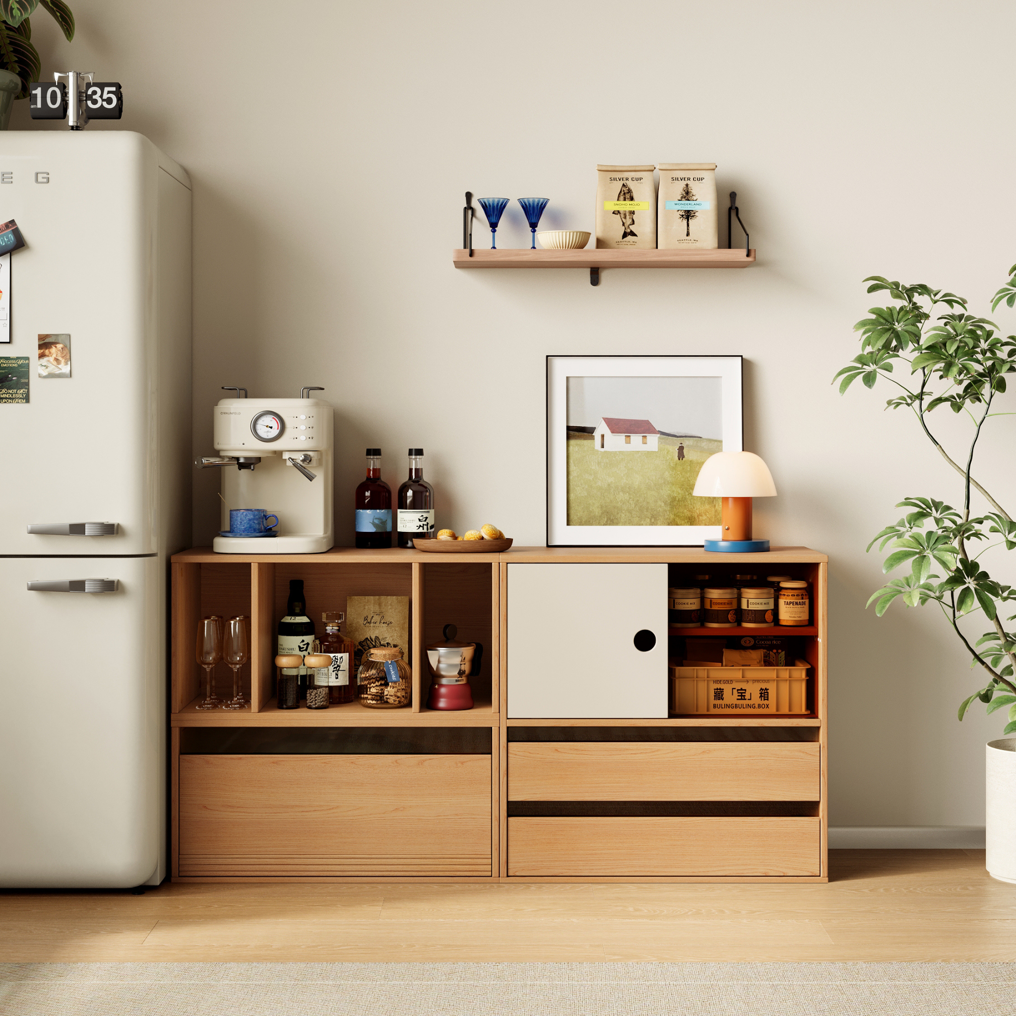 Linspire Forma Set of 3 Modular Display Cabinet, Natural Wood