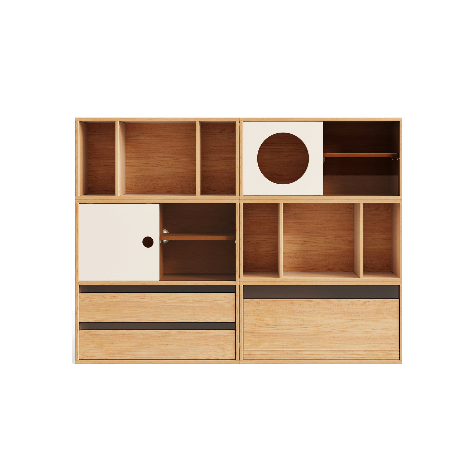 Linspire Forma Set of 5 Modular Display Cabinet with 2 Drawers, Natural Wood