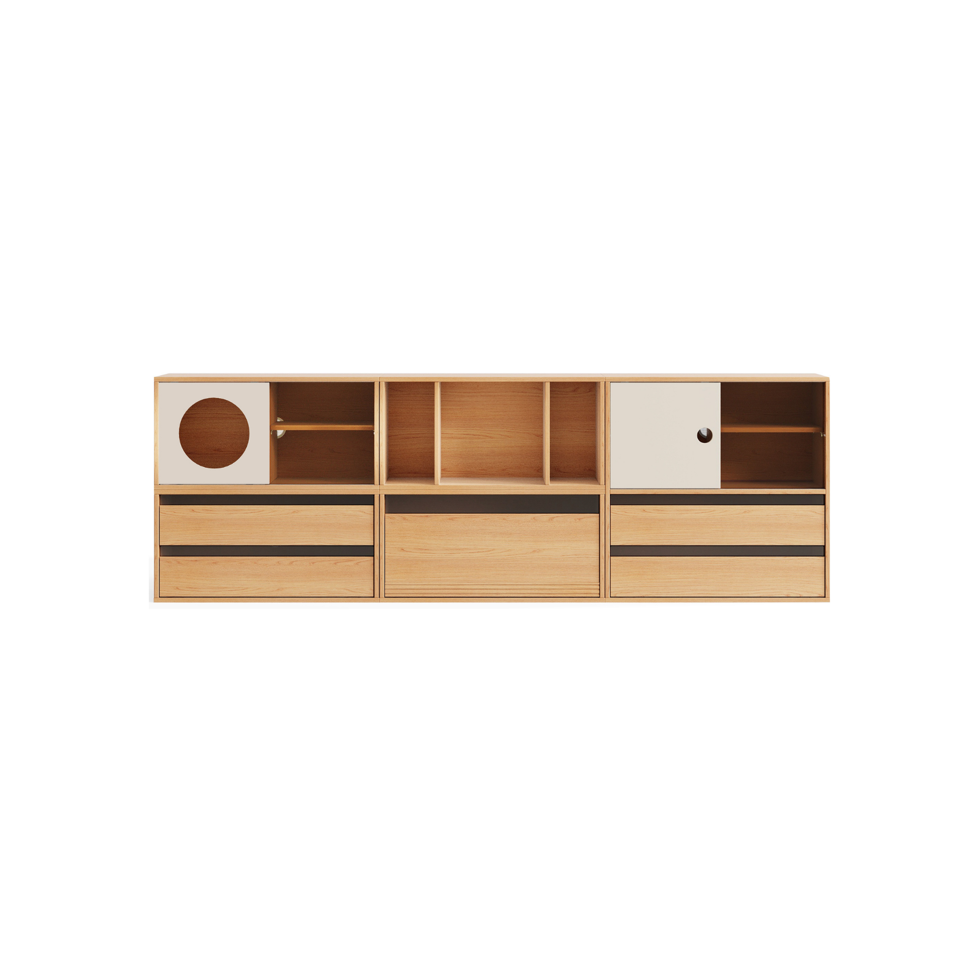 Linspire Forma Set of 5 Modular Display Cabinet, Natural Wood