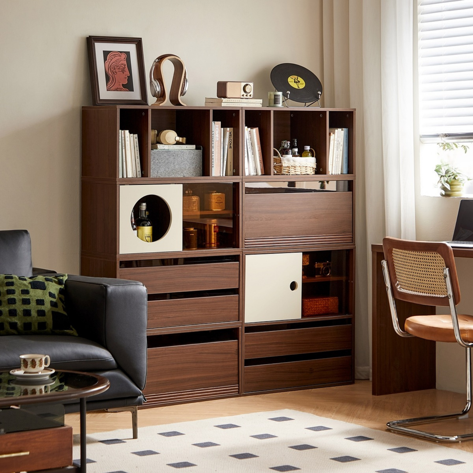 Linspire Forma Set of 7 Modular Display Cabinet, Dark Wood