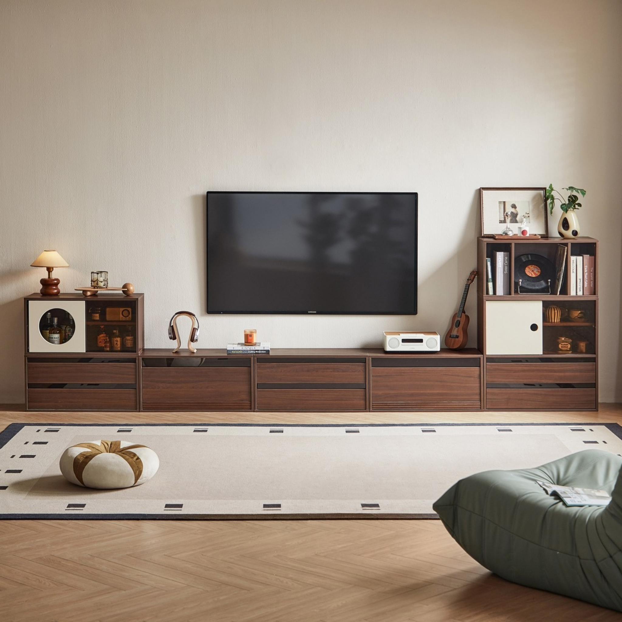 Linspire Forma Set of 7 Modular Entertainment Unit, Dark Wood