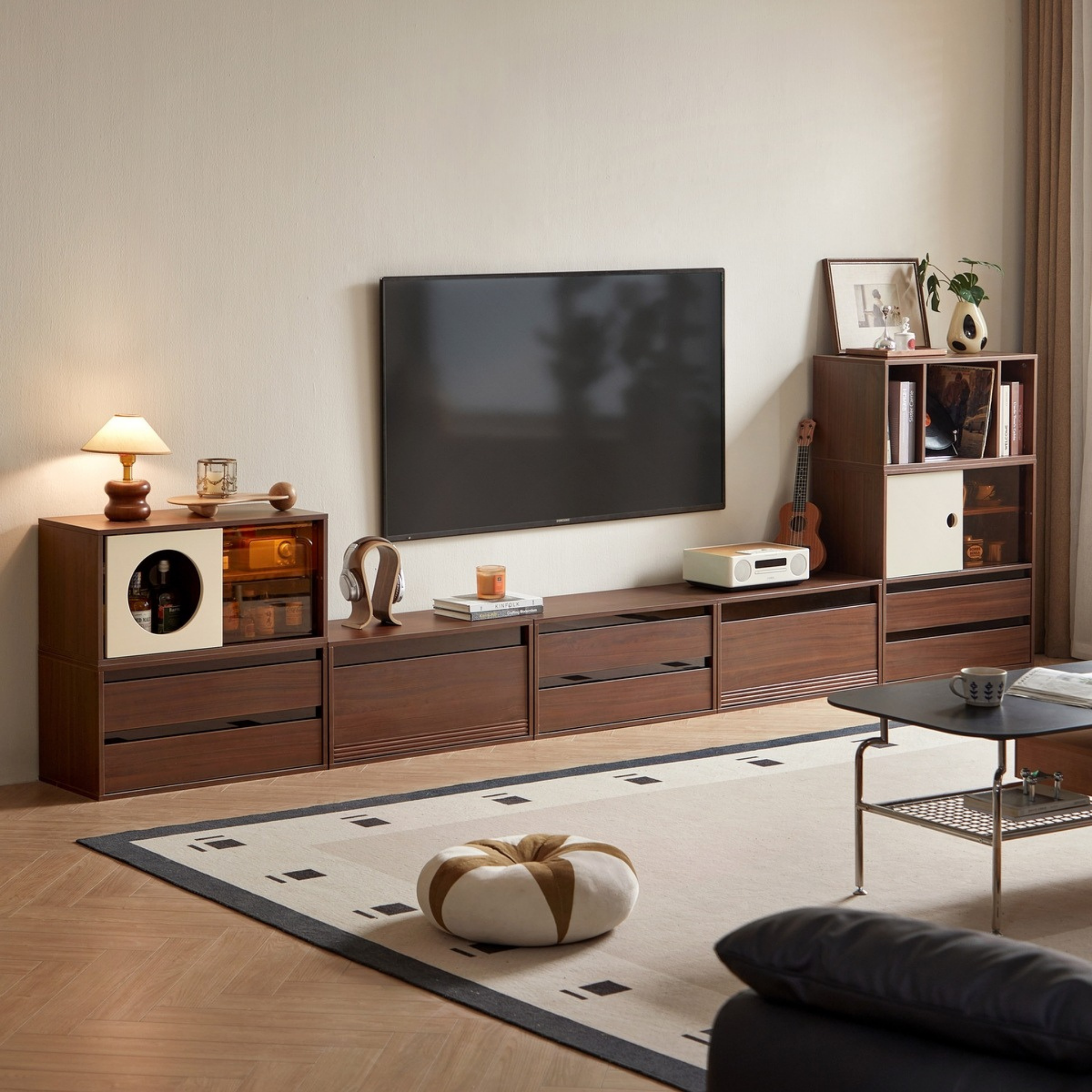 Linspire Forma Set of 7 Modular Entertainment Unit, Dark Wood