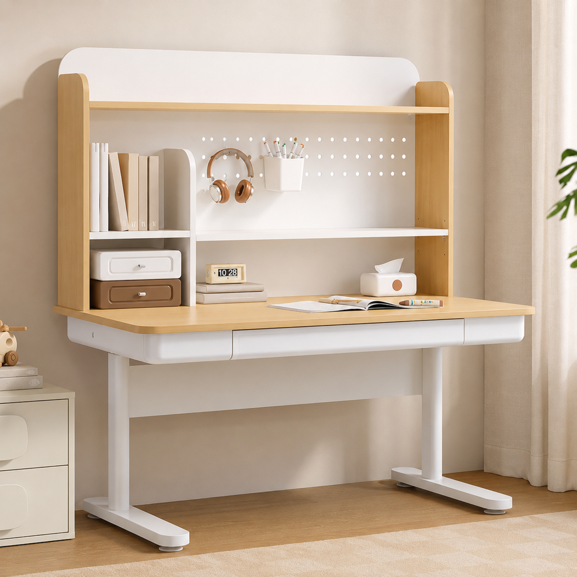Linspire Bud Kids Desk, Natural Wood & Off-White