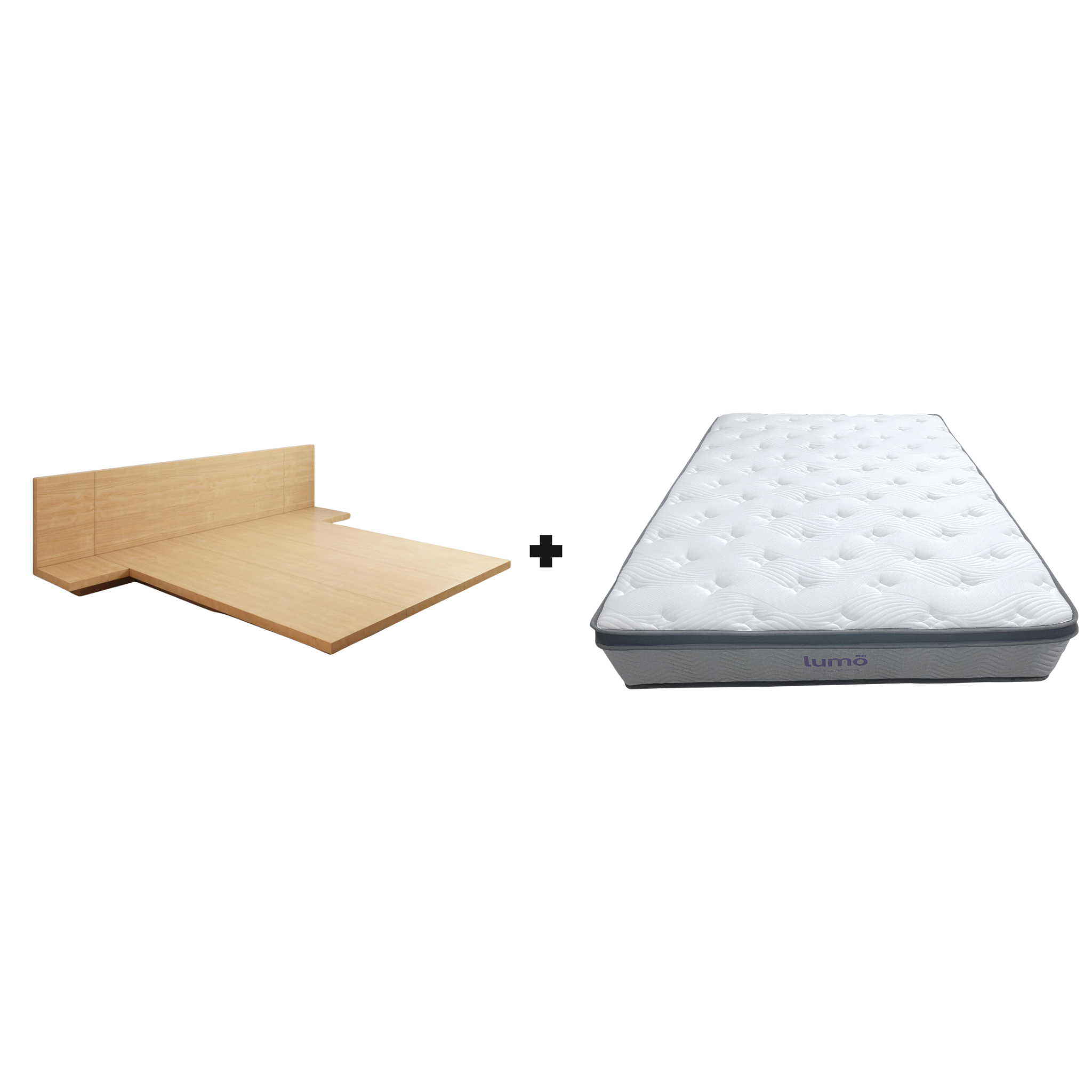 Loft Japandi Platform Bed Frame and Mattress Set with 2 Bedside Tables, NZ Queen