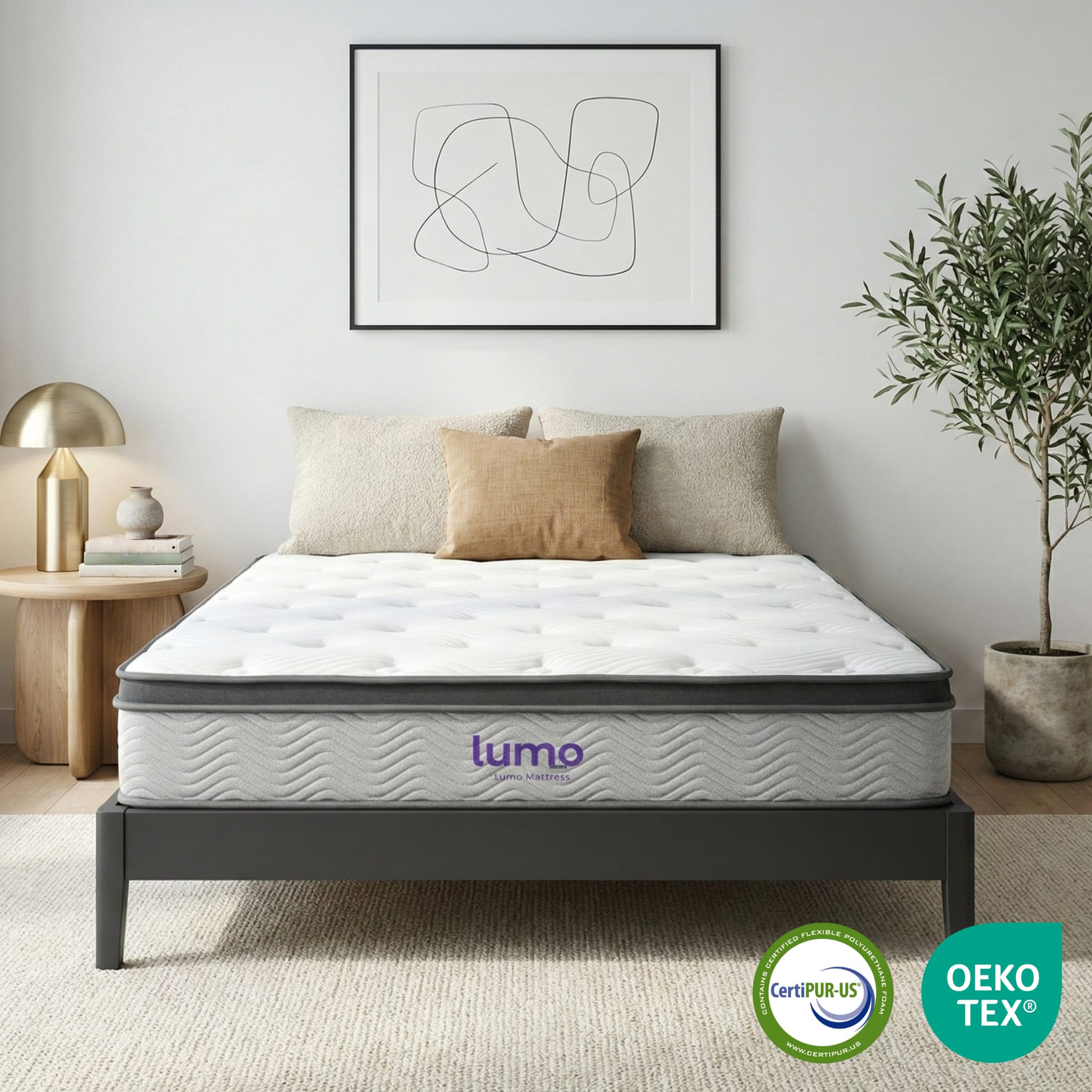 Loft Japandi Platform Bed Frame and Mattress Set with 2 Bedside Tables, NZ Queen