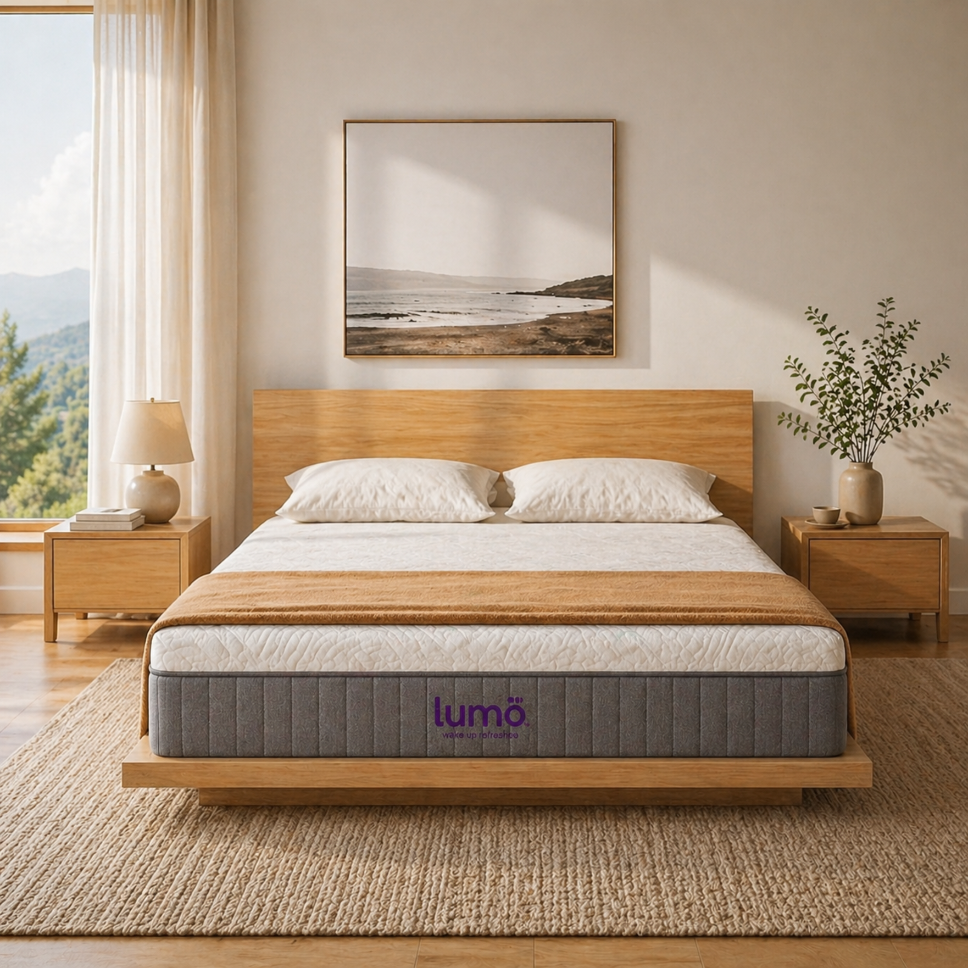 Loft Japandi Platform Bed Frame and Mattress Set with 2 Bedside Tables, NZ Queen