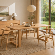 Solidwood Hemura Dining Table with 4 Wishbone Chairs Set, 180x85cm