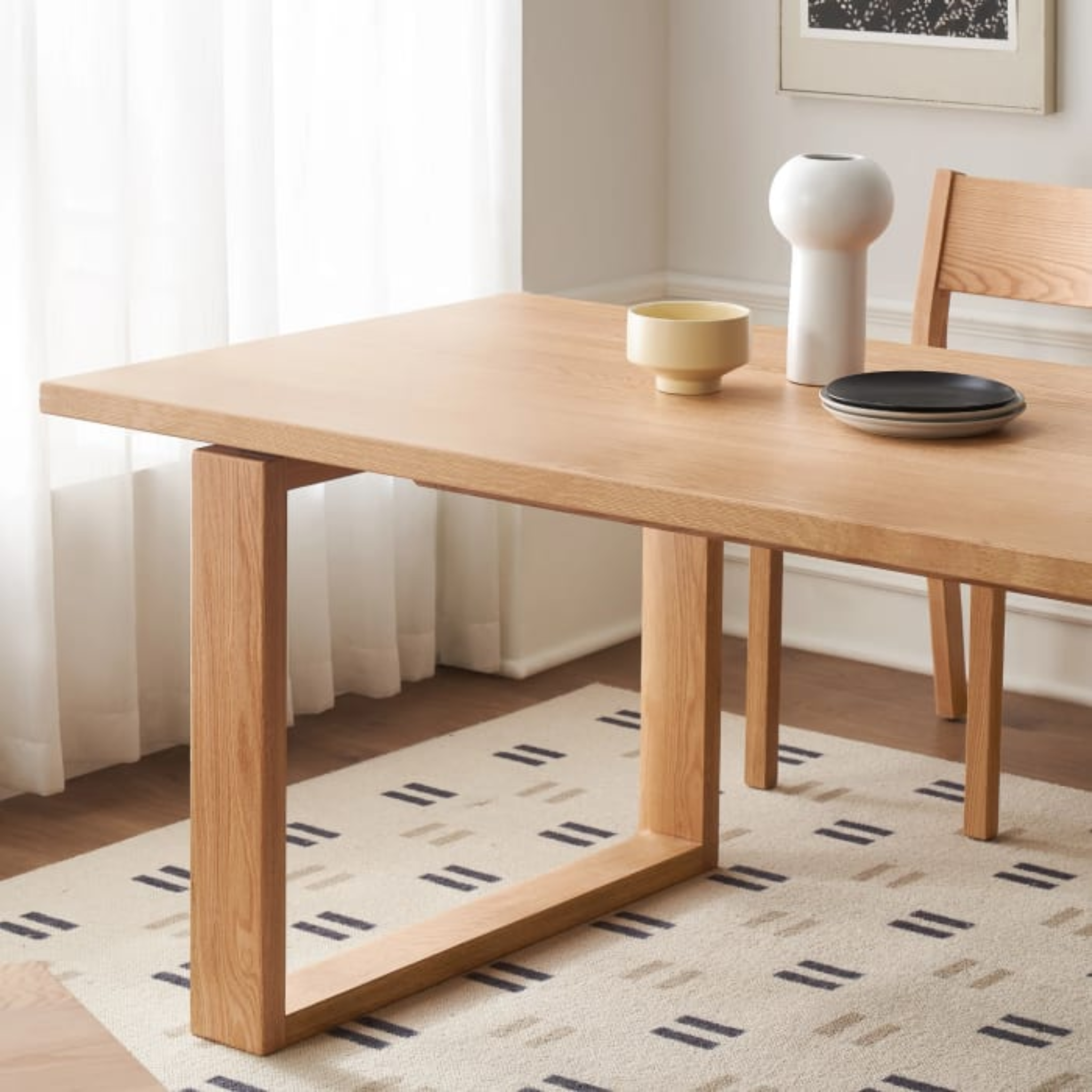 Solidwood Hemura Dining Table with 4 Wishbone Chairs Set, 180x85cm