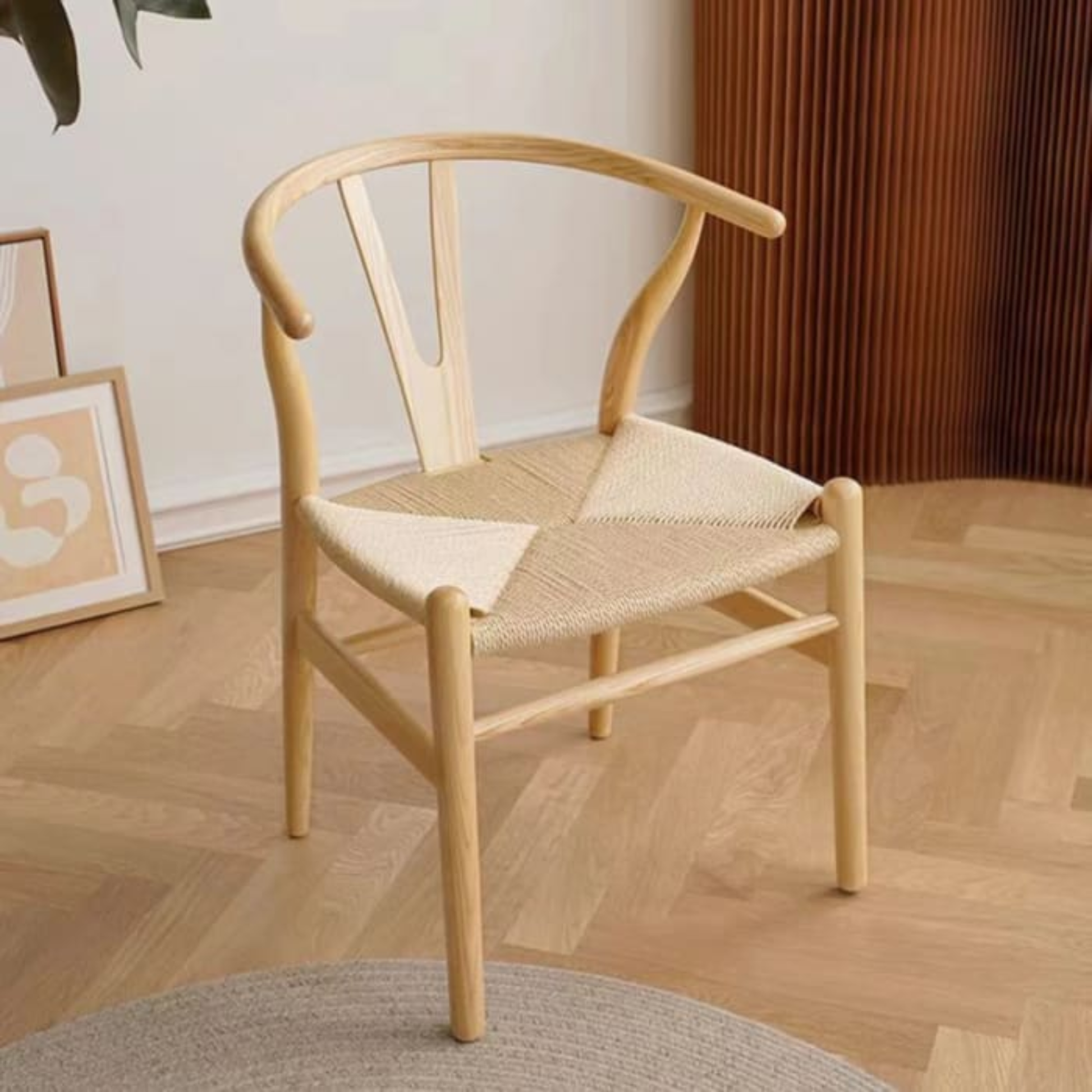 Solidwood Hemura Dining Table with 4 Wishbone Chairs Set, 180x85cm
