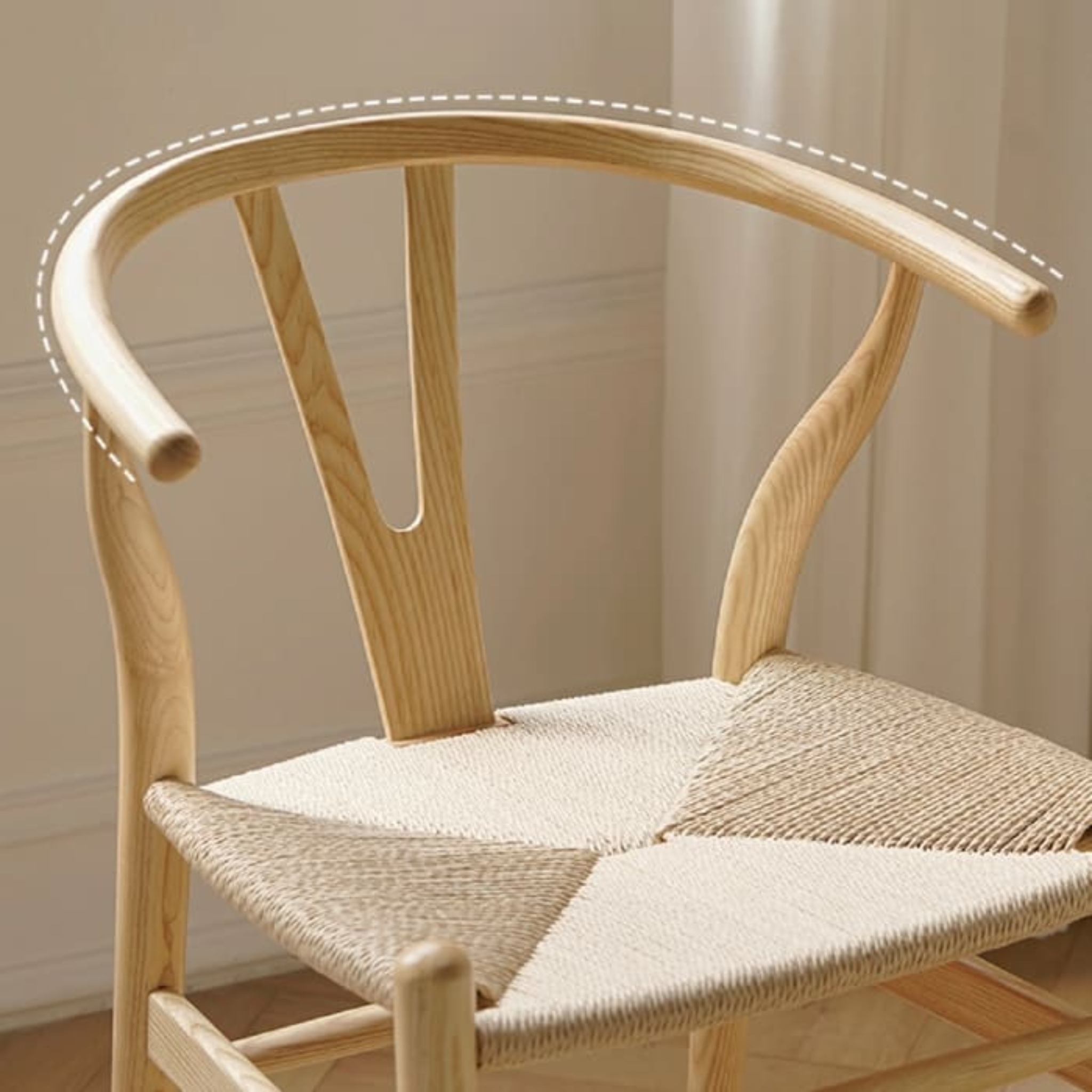 Solidwood Hemura Dining Table with 4 Wishbone Chairs Set, 180x85cm