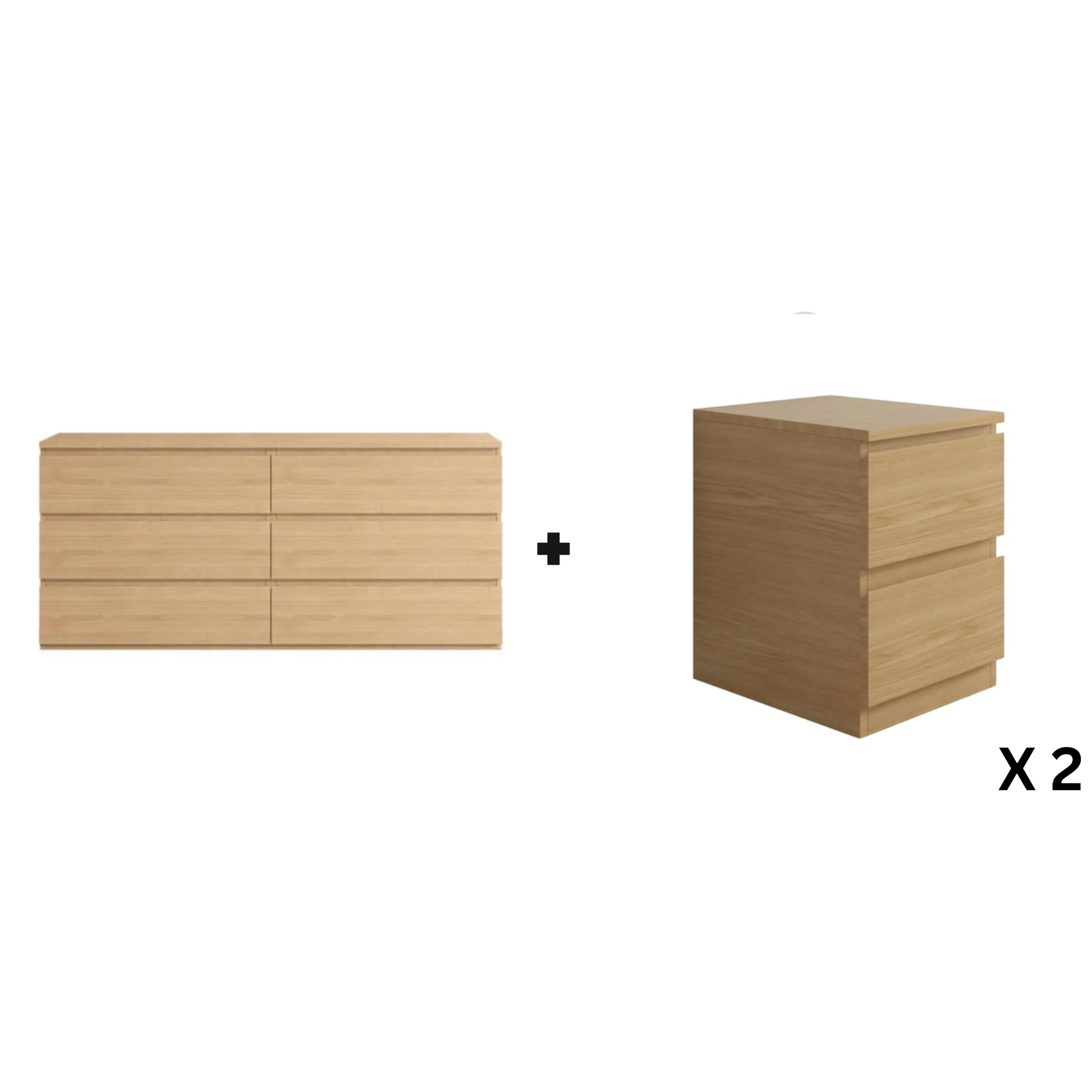 Loft Ensio 3PCS Bedroom Set, 6-Drawer Lowboy, Natural Wood