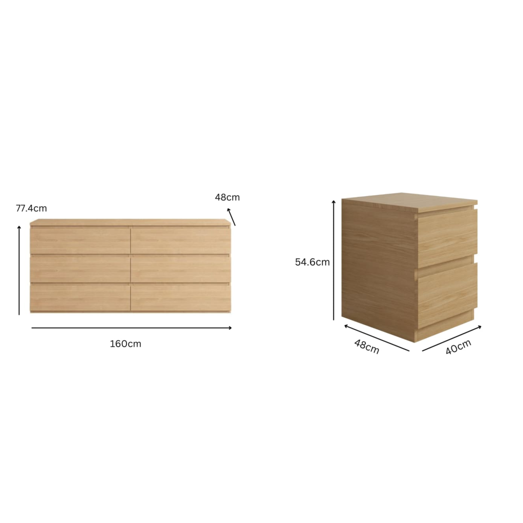 Loft Ensio 3PCS Bedroom Set, 6-Drawer Lowboy, Natural Wood