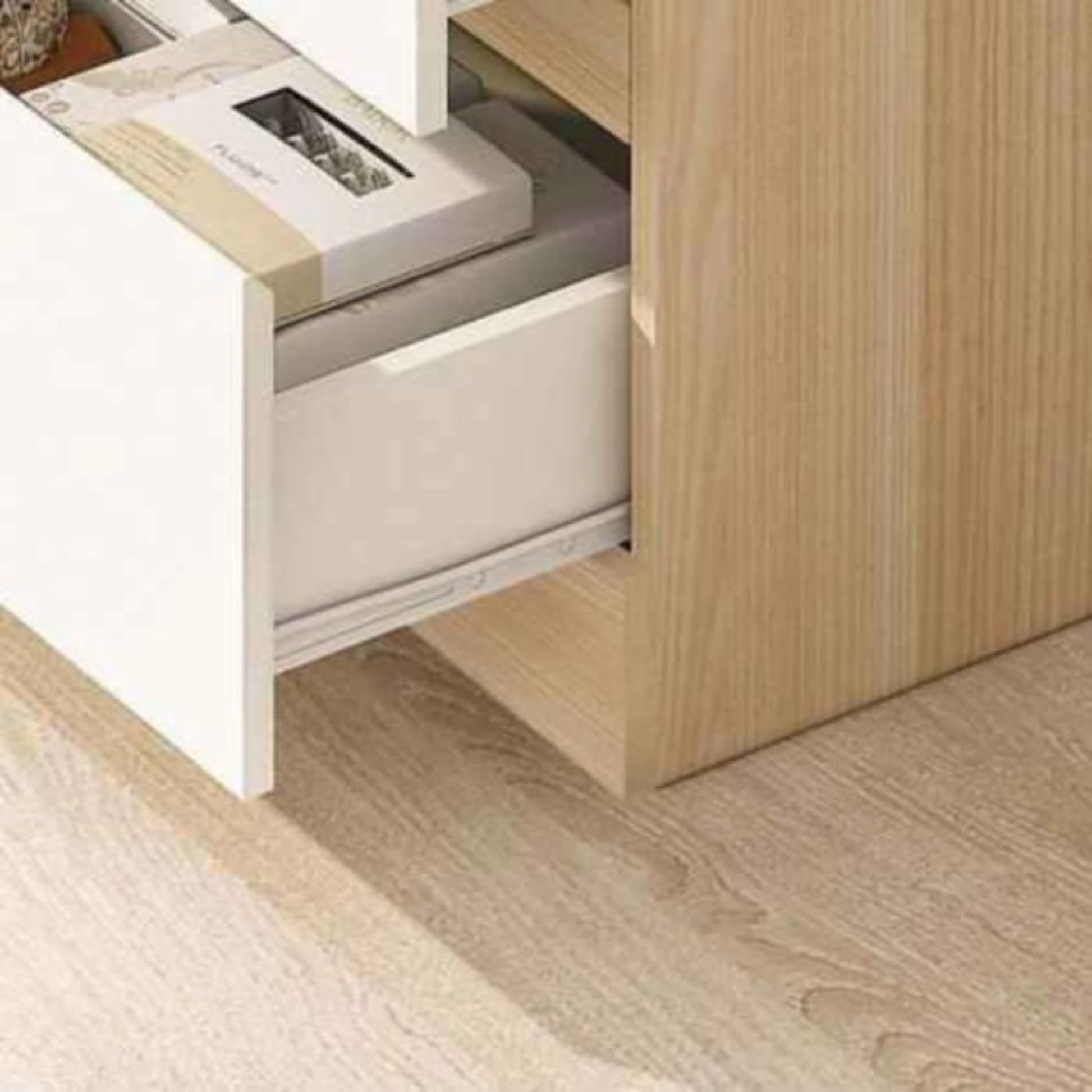 Loft Ensio 3PCS Bedroom Set, 6-Drawer Lowboy, White & Natural Wood