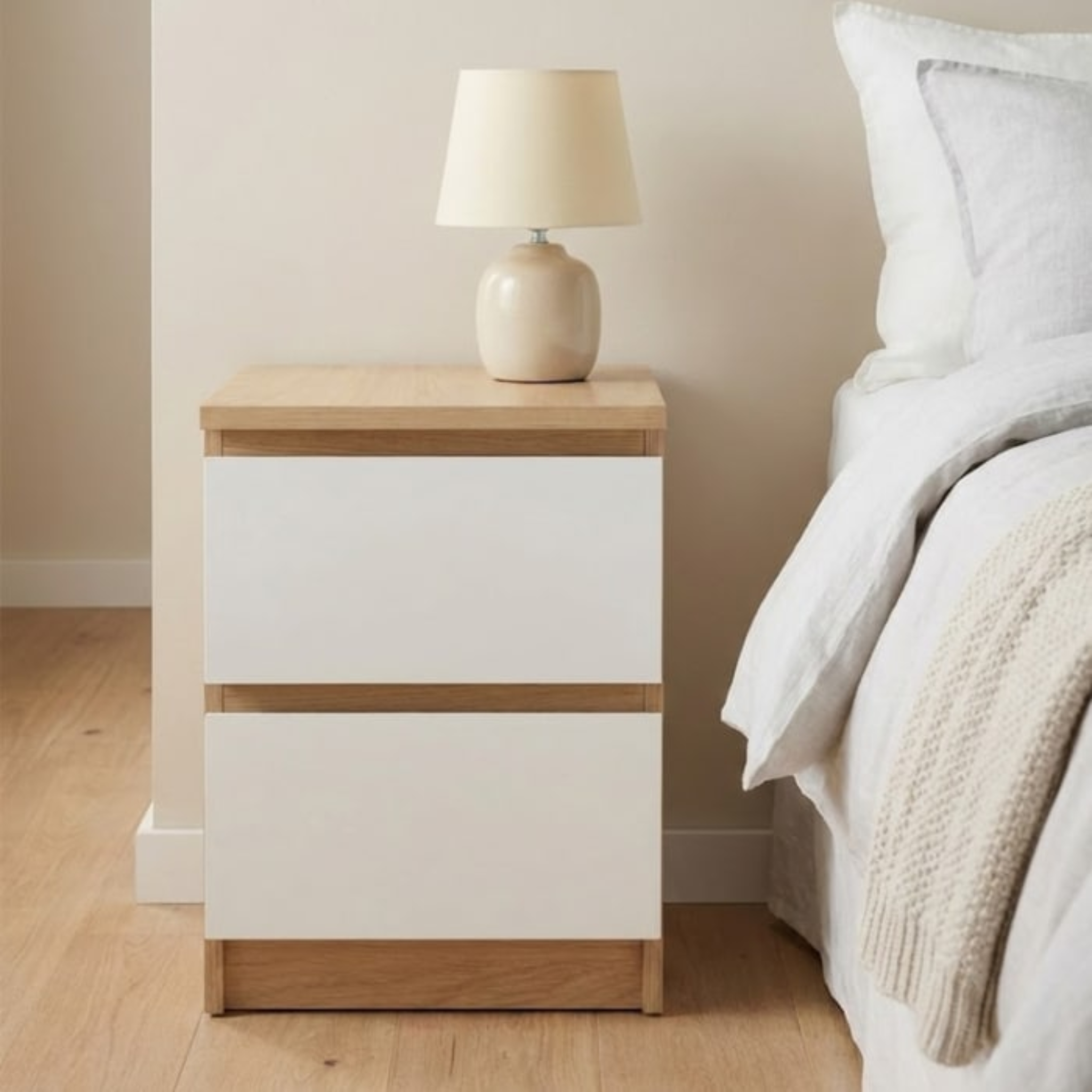 Loft Ensio 3PCS Bedroom Set, 6-Drawer Lowboy, White & Natural Wood