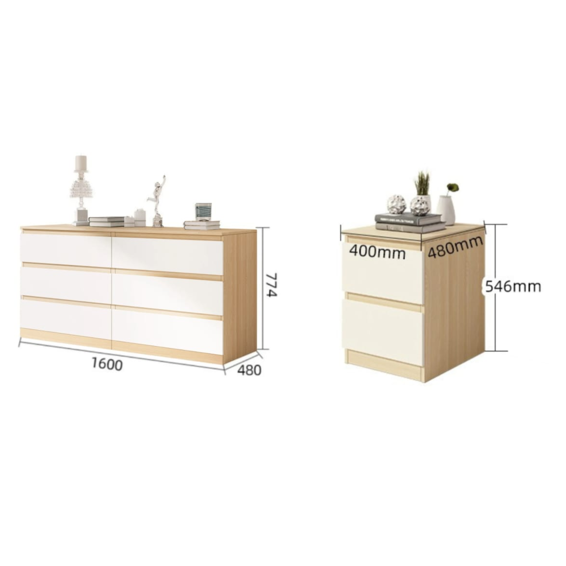 Loft Ensio 3PCS Bedroom Set, 6-Drawer Lowboy, White & Natural Wood