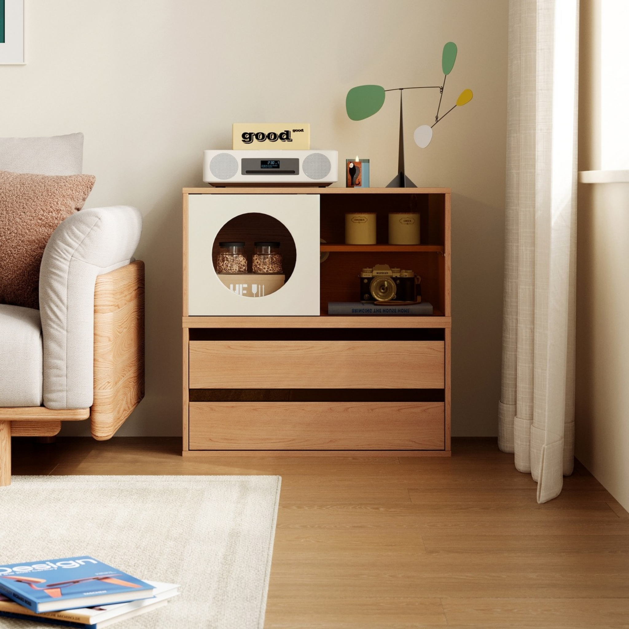 Linspire Forma Set of 2 Modular Display Cabinet with 2 Drawers, Natural Wood