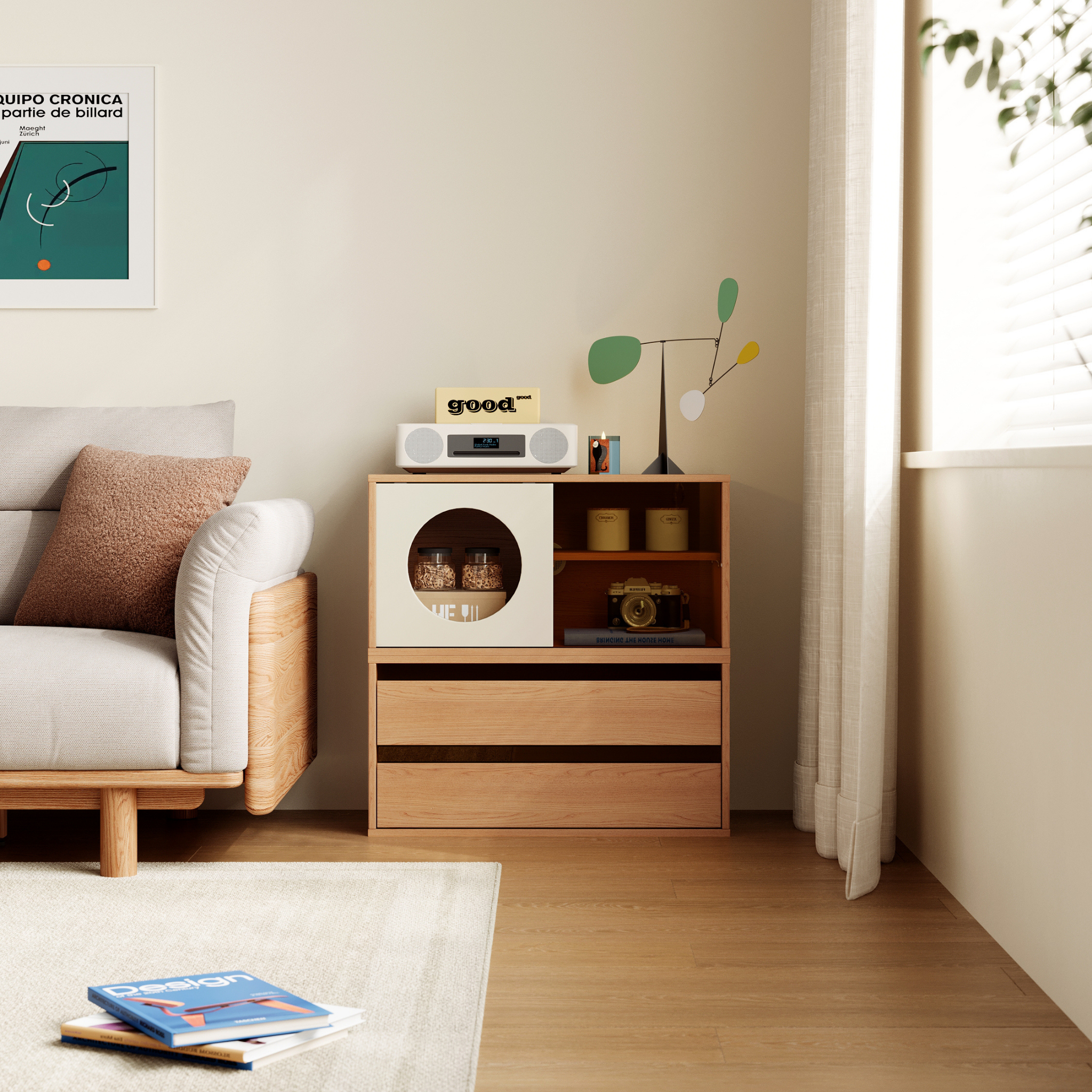 Linspire Forma Set of 2 Modular Display Cabinet with 2 Drawers, Natural Wood