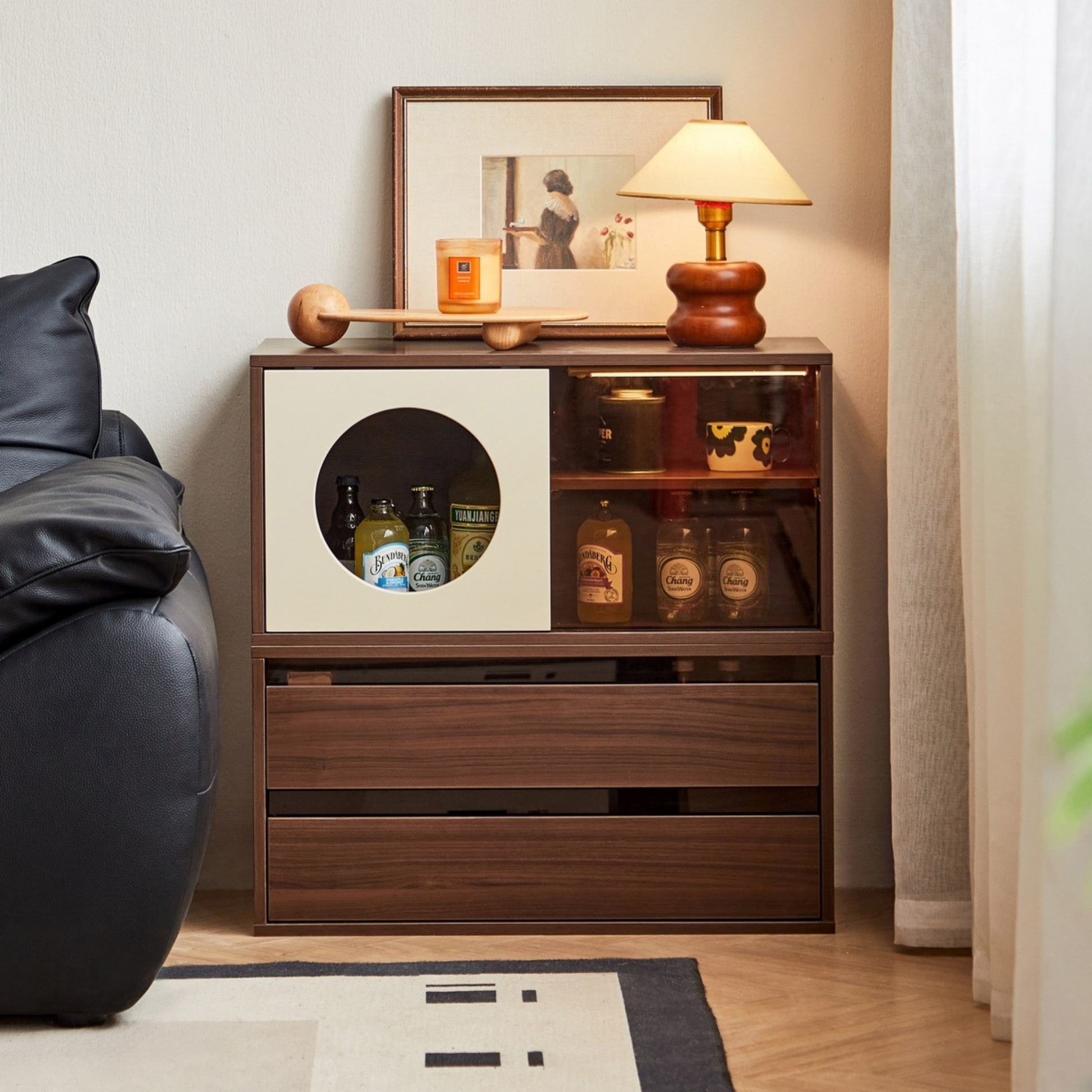 Linspire Forma Set of 2 Modular Display Cabinet with 2 Drawers, Dark Wood