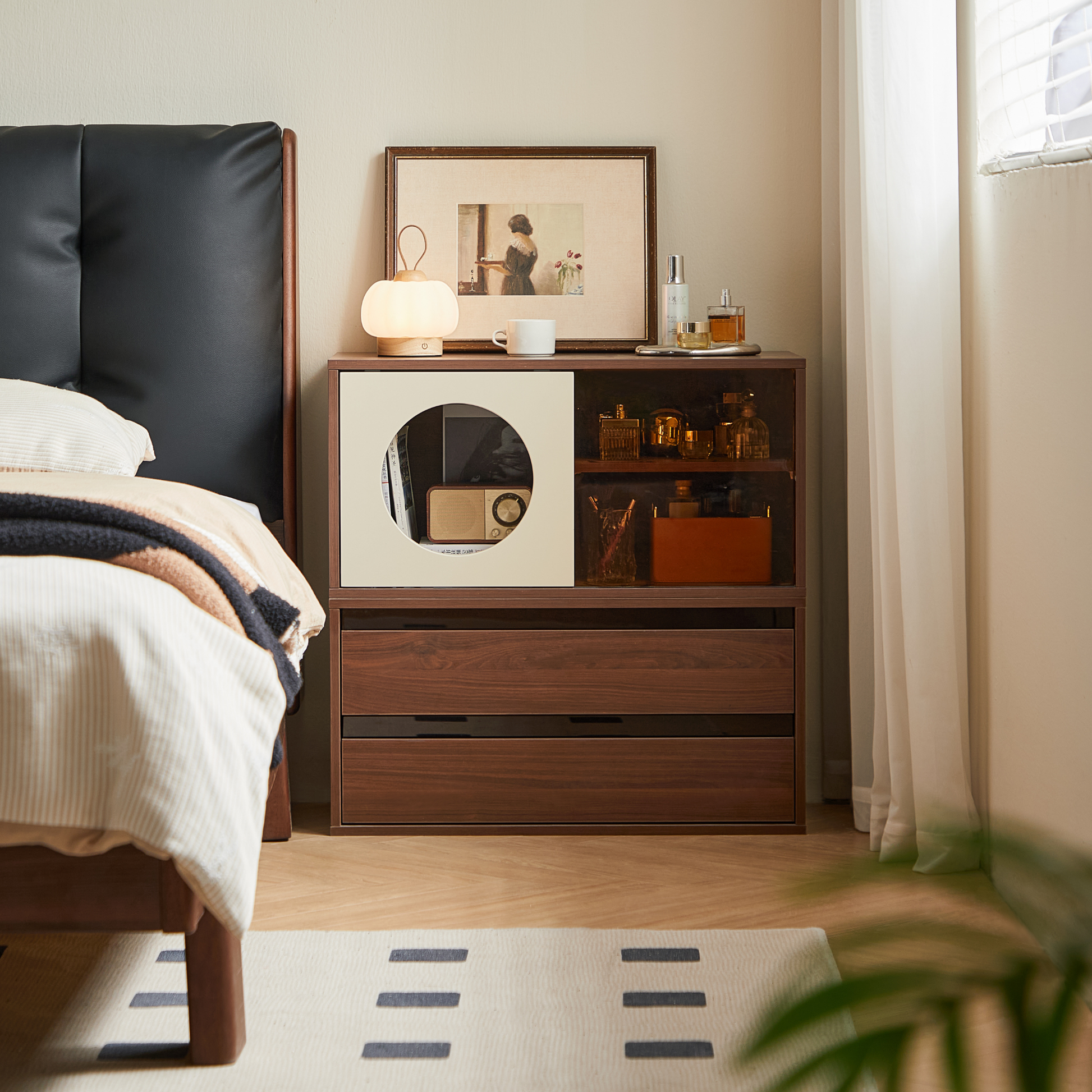 Linspire Forma Set of 2 Modular Display Cabinet with 2 Drawers, Dark Wood