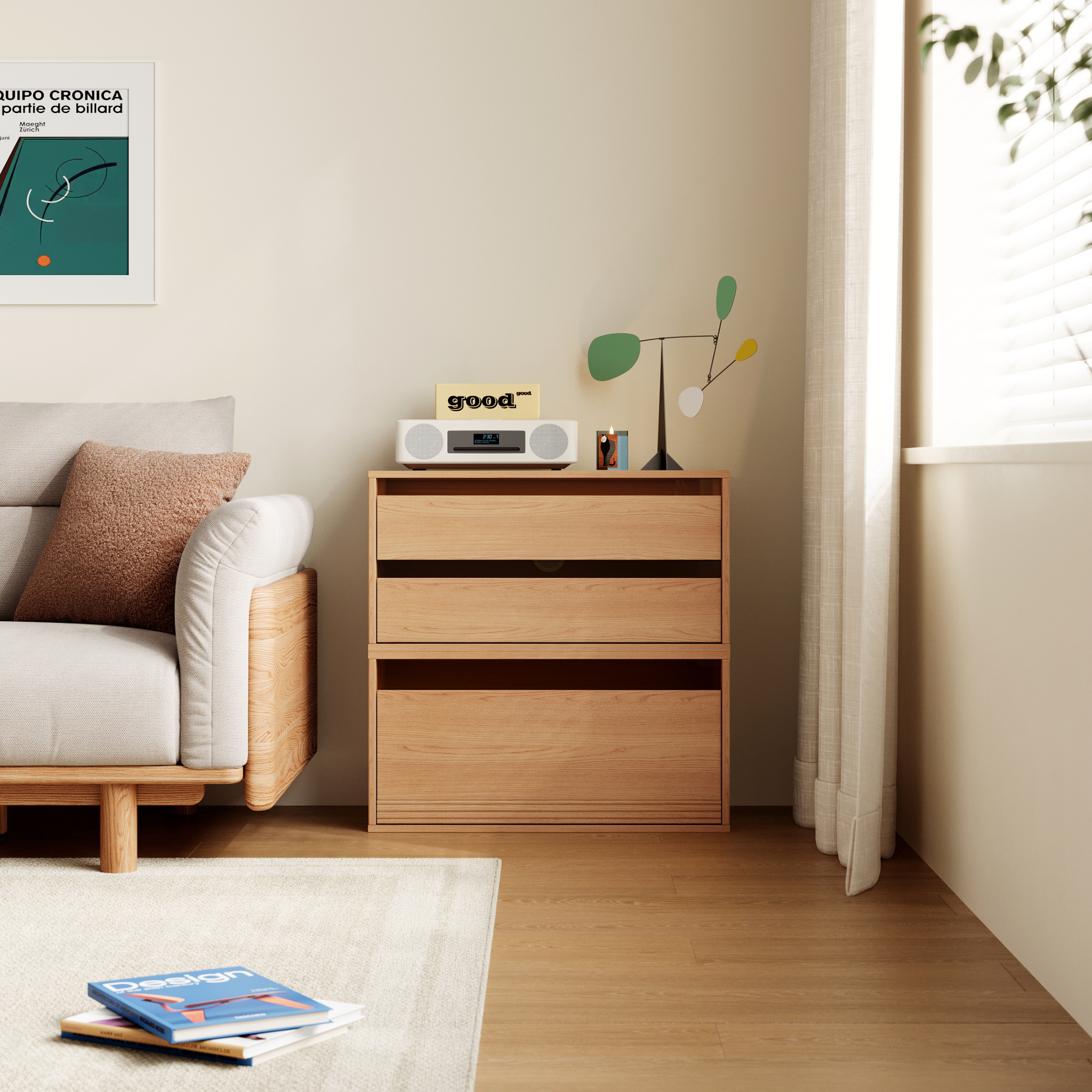Linspire Forma Set of 2 Modular Display Cabinet with 3 Drawers, Natural Wood